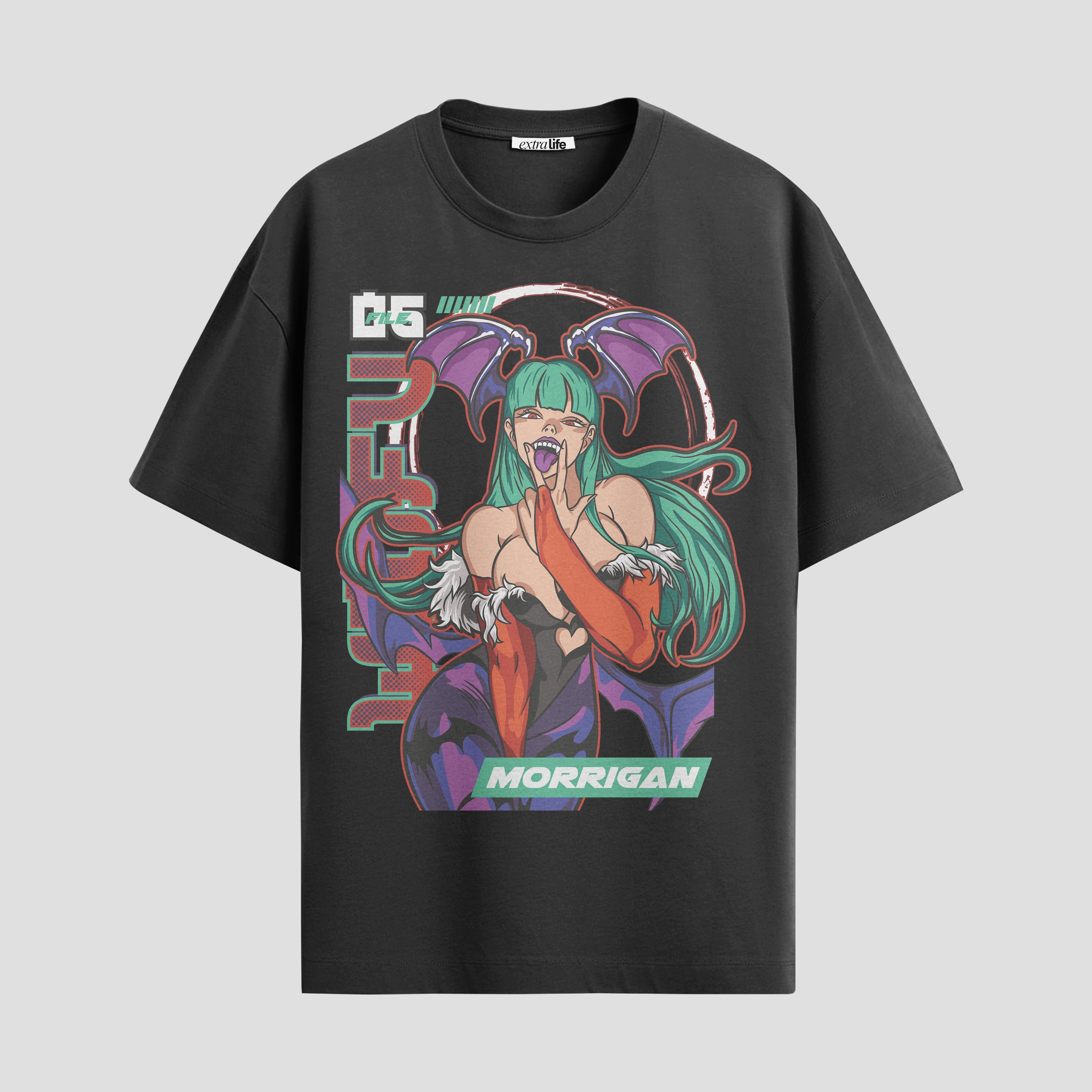 Playera urbana de anime y gaming ExtraLife MX, corte Standard Fit unisex ligero y transpirable en color Deep Black y Pure White, ropa de uso diario para gym y casual.