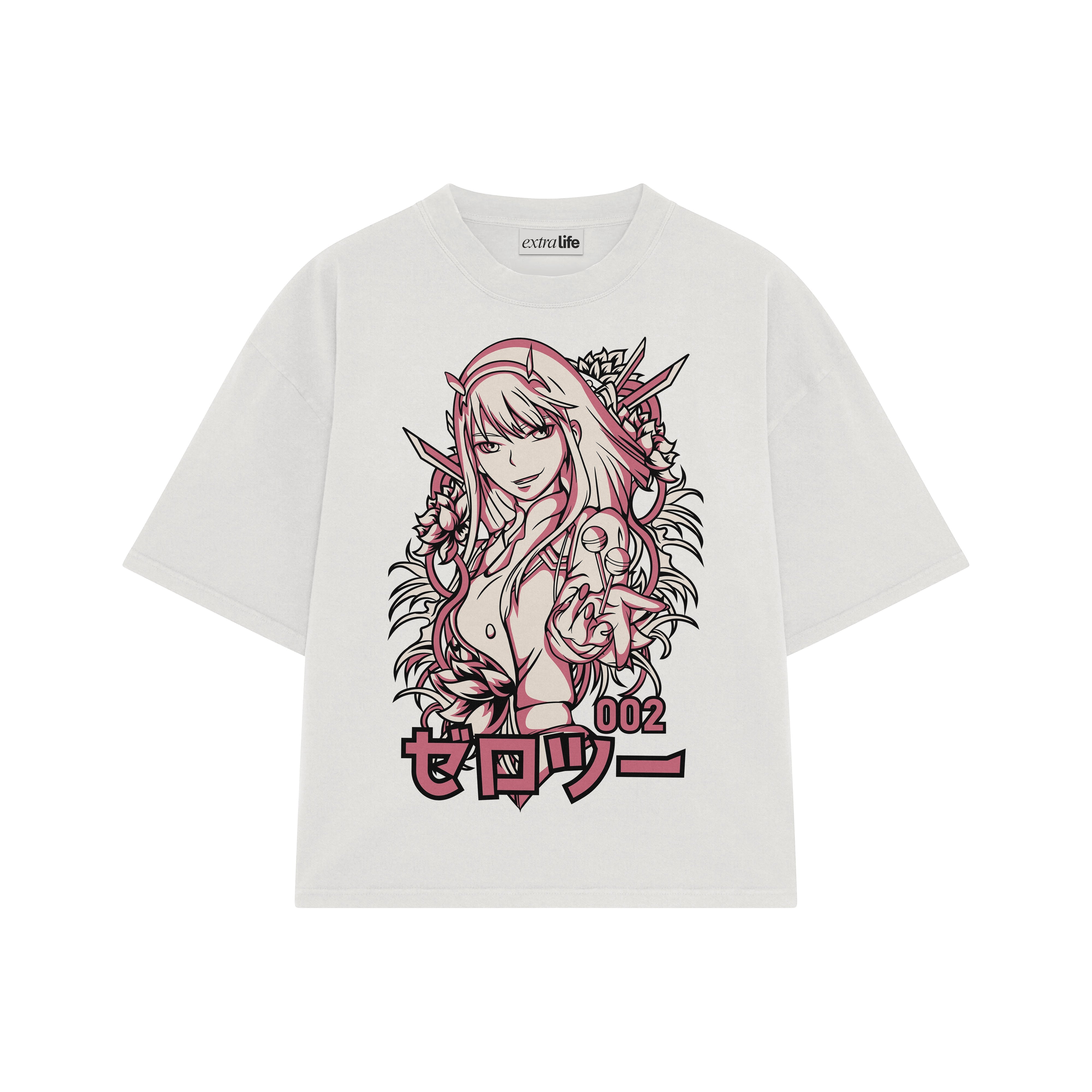 Playera streetwear premium de anime y gaming ExtraLife MX, corte boxy oversized drop shoulder heavyweight en color Deep Black y Off-White, moda urbana mexicana de culto.