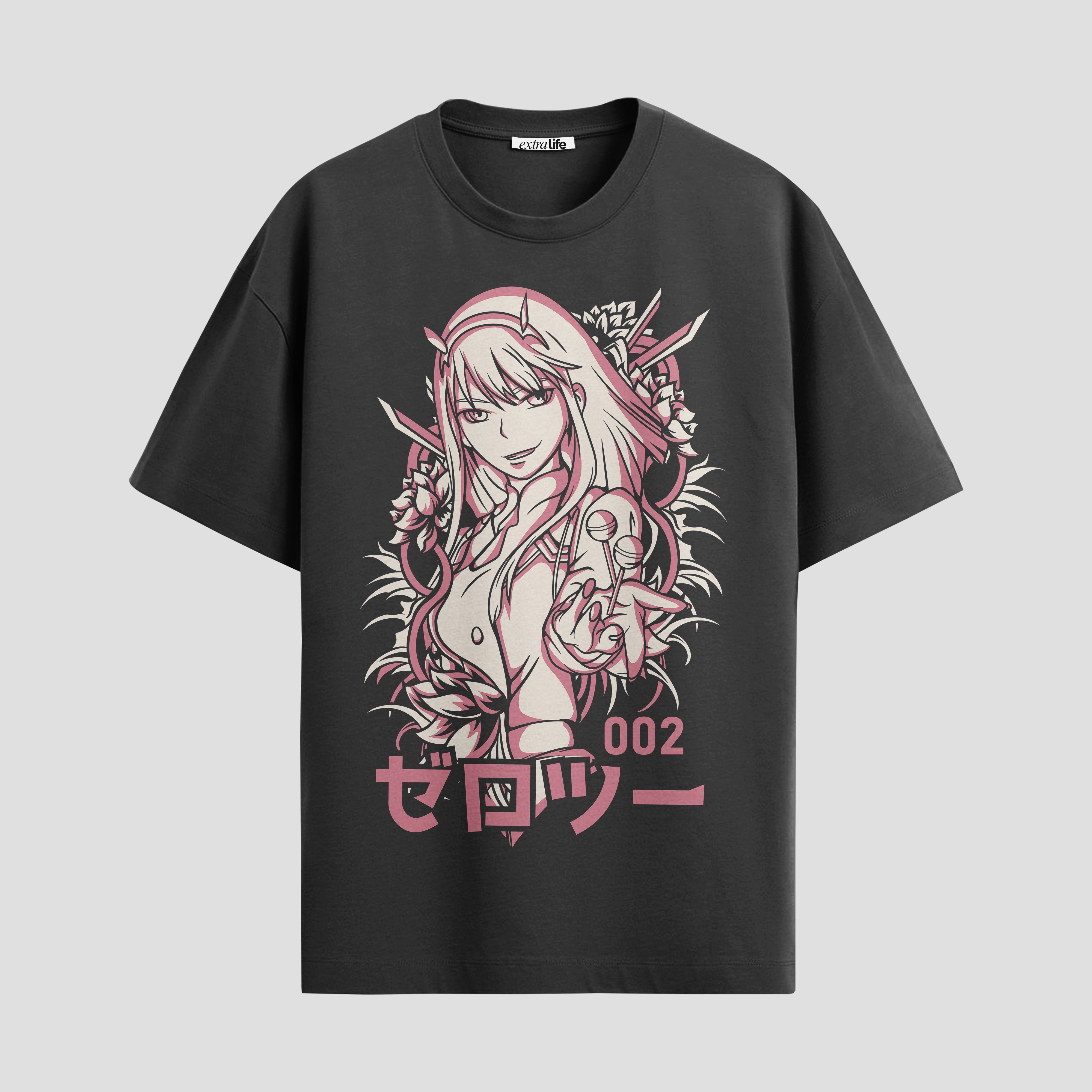 Playera urbana de anime y gaming ExtraLife MX, corte Standard Fit unisex ligero y transpirable en color Deep Black y Pure White, ropa de uso diario para gym y casual.