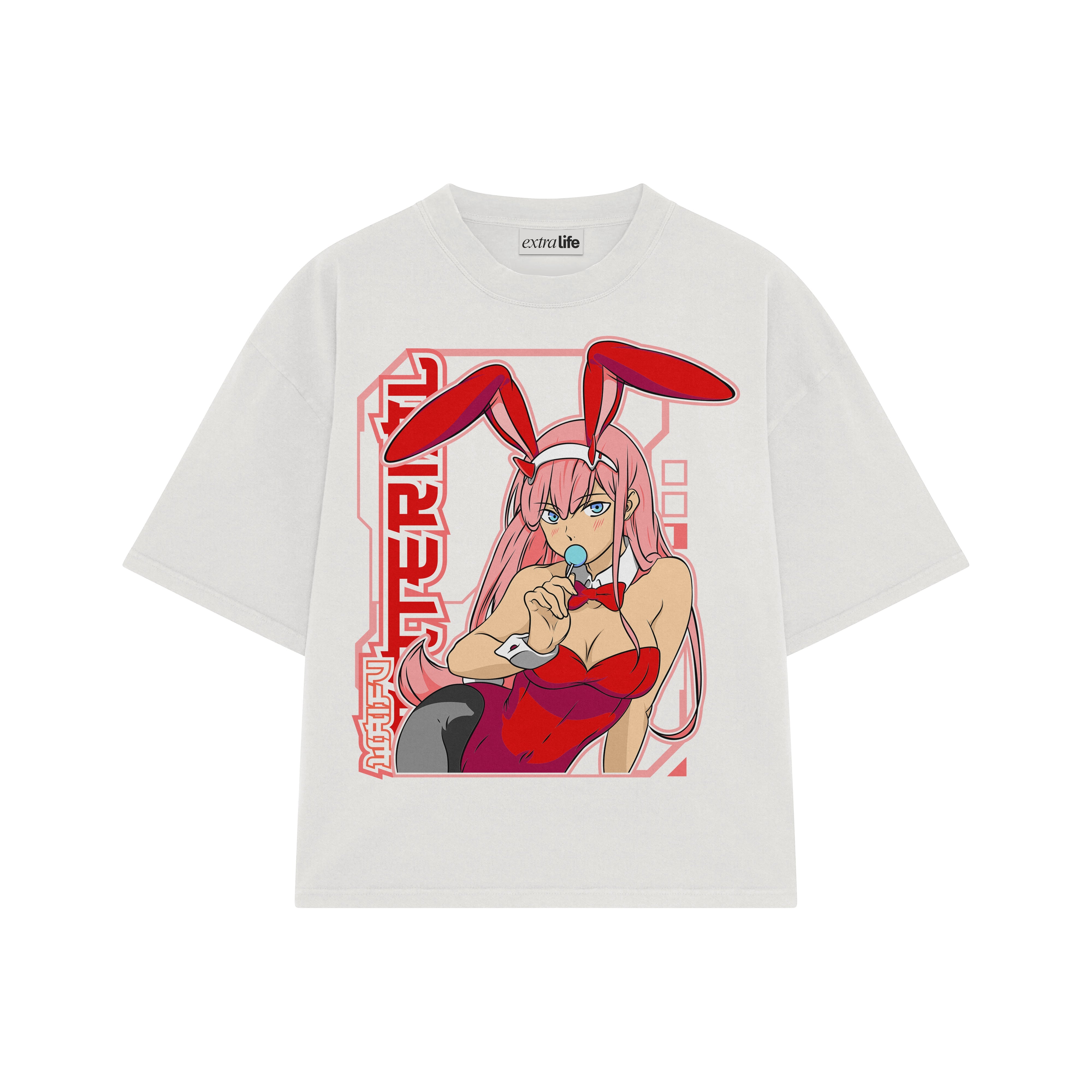 Playera streetwear premium de anime y gaming ExtraLife MX, corte boxy oversized drop shoulder heavyweight en color Deep Black y Off-White, moda urbana mexicana de culto.