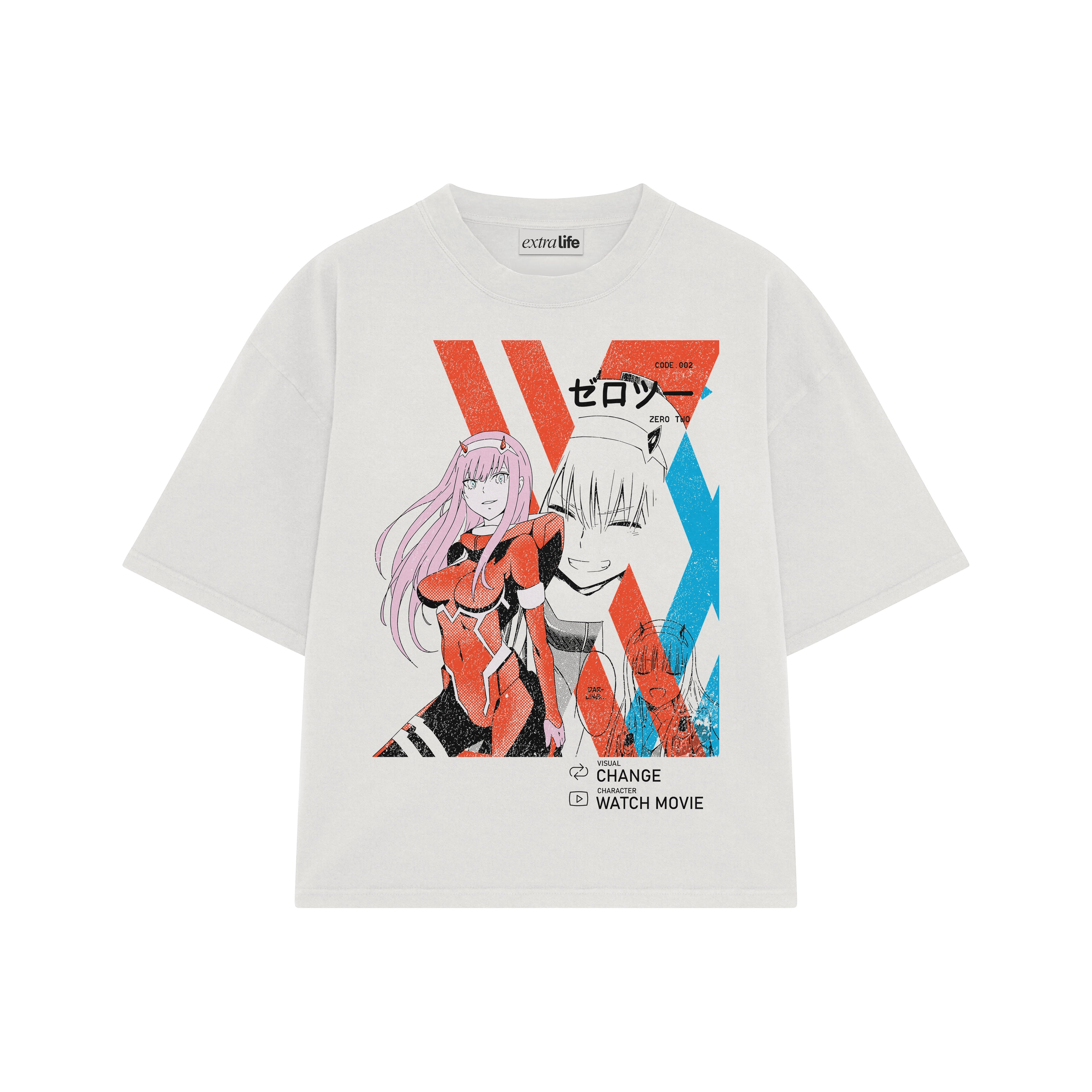 Playera streetwear premium de anime y gaming ExtraLife MX, corte boxy oversized drop shoulder heavyweight en color Deep Black y Off-White, moda urbana mexicana de culto.