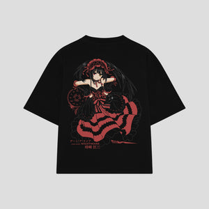 Playera streetwear premium de anime y gaming ExtraLife MX, corte boxy oversized drop shoulder heavyweight en color Deep Black y Off-White, moda urbana mexicana de culto.