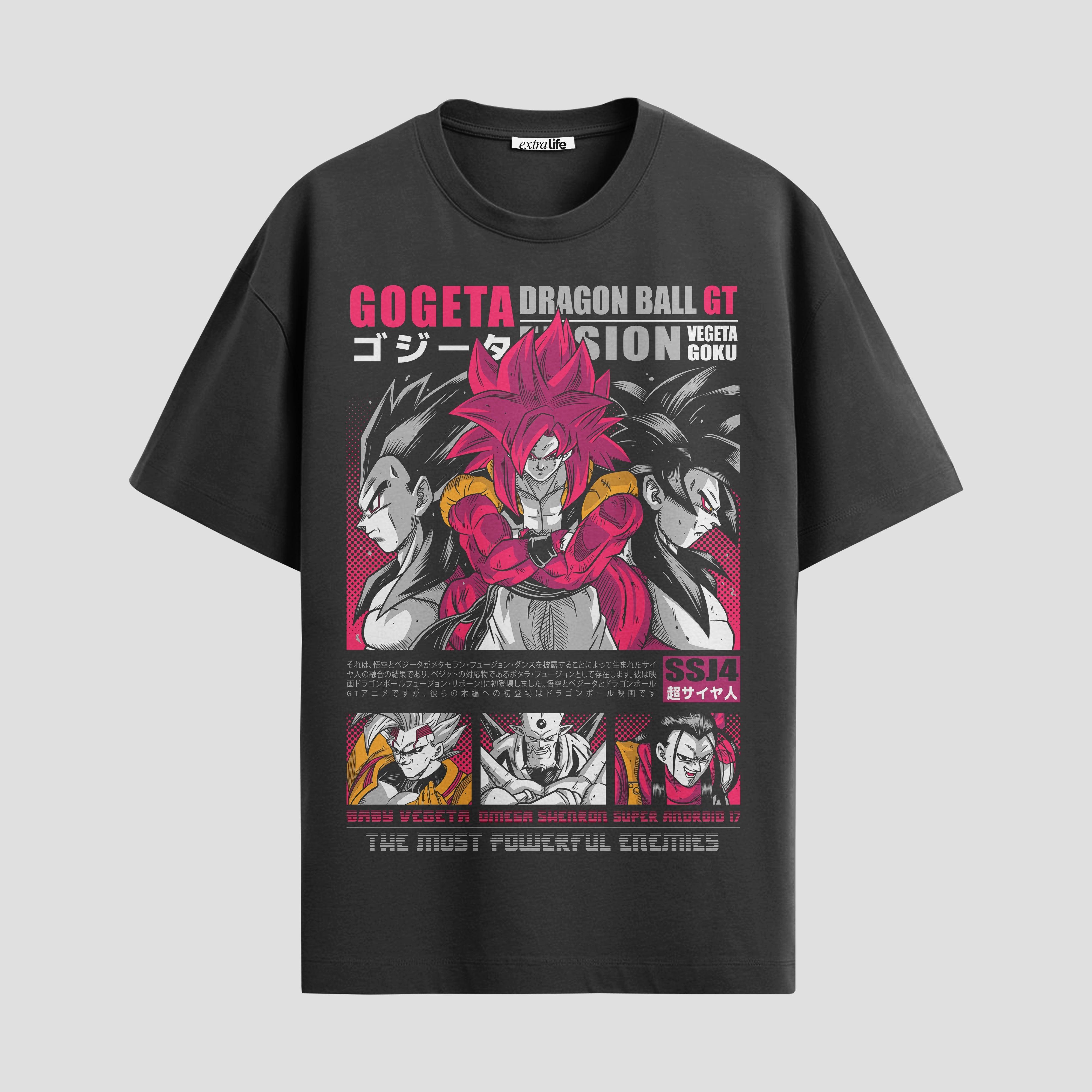 Playera urbana de anime y gaming ExtraLife MX, corte Standard Fit unisex ligero y transpirable en color Deep Black y Pure White, ropa de uso diario para gym y casual.