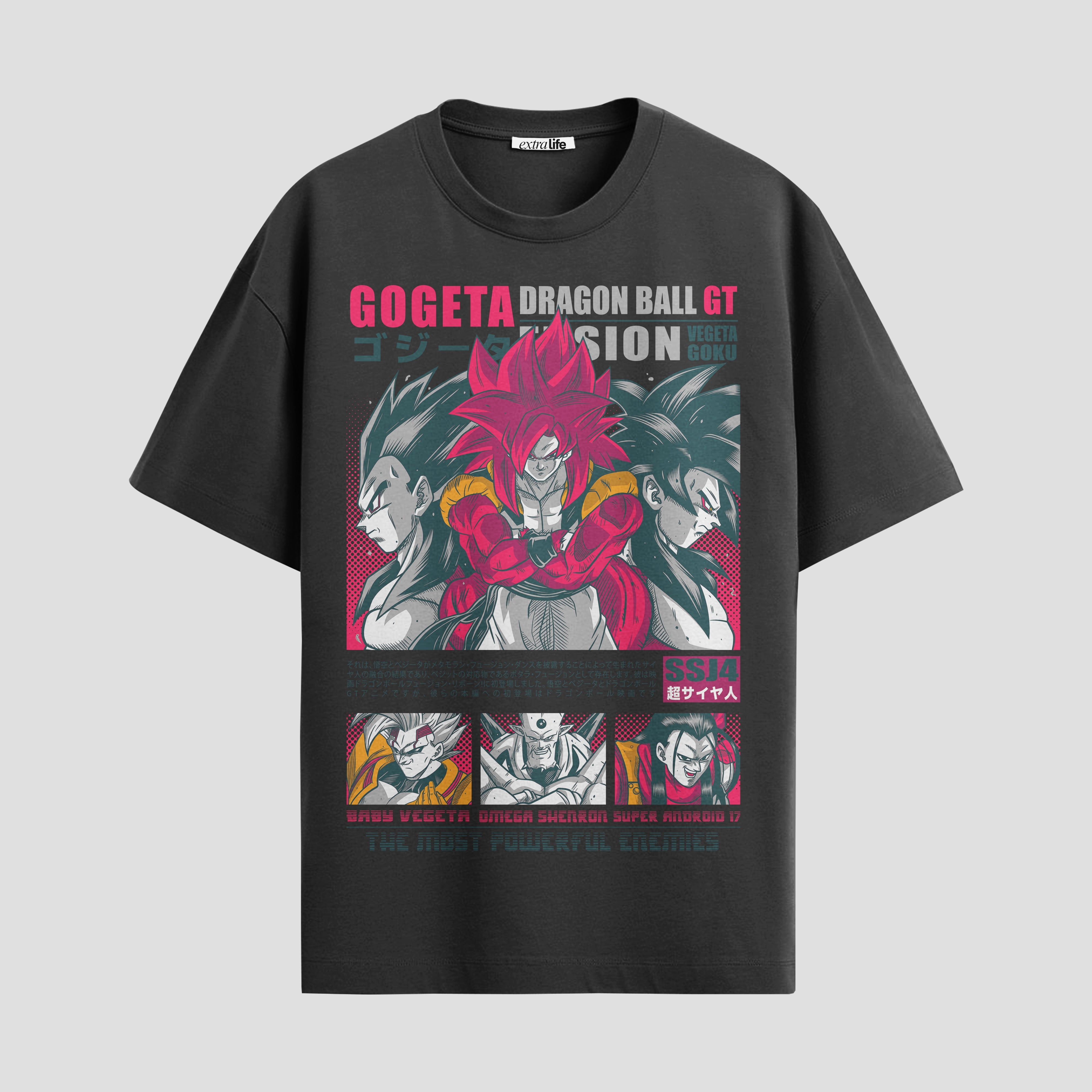 Playera urbana de anime y gaming ExtraLife MX, corte Standard Fit unisex ligero y transpirable en color Deep Black y Pure White, ropa de uso diario para gym y casual.