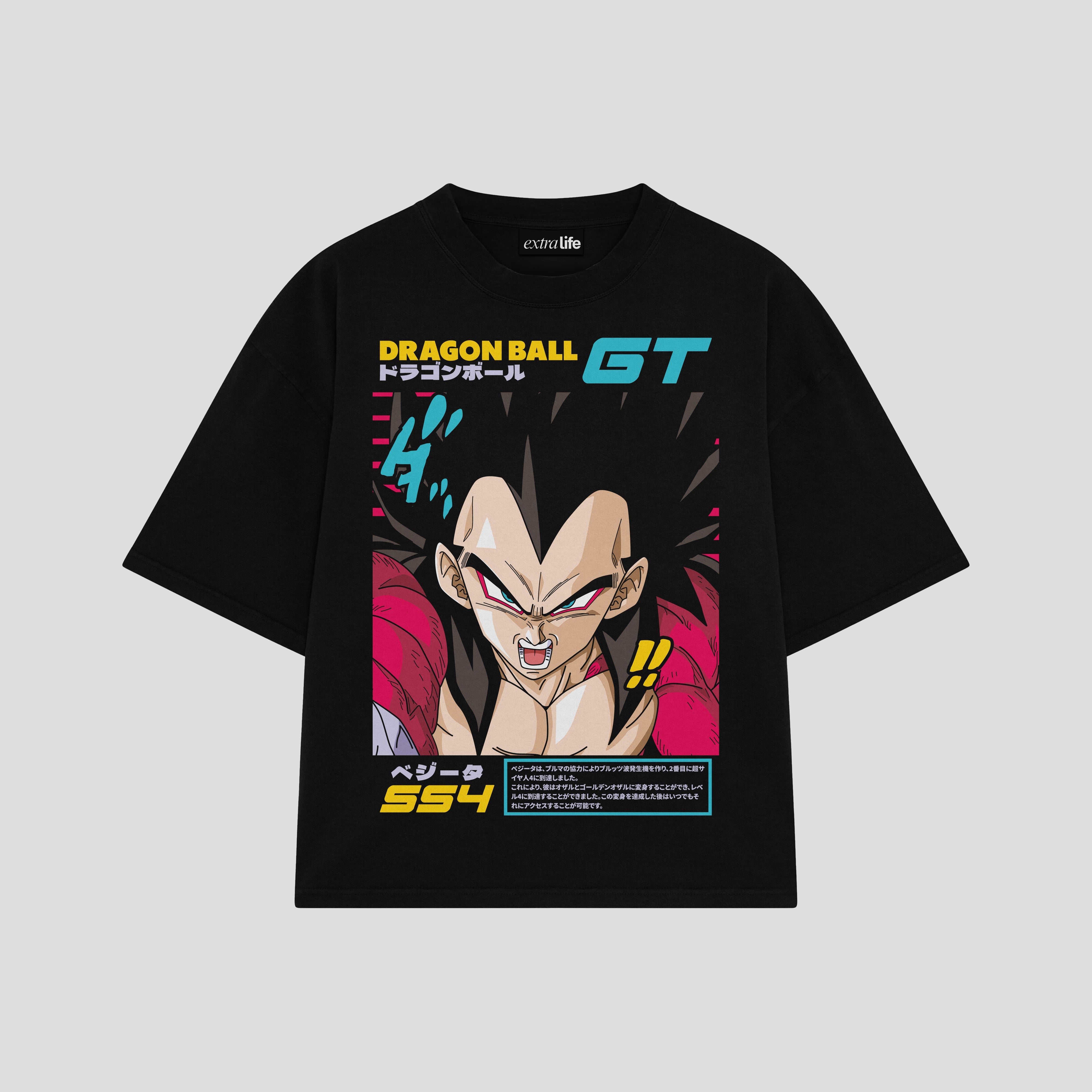Playera streetwear premium de anime y gaming ExtraLife MX, corte boxy oversized drop shoulder heavyweight en color Deep Black y Off-White, moda urbana mexicana de culto.