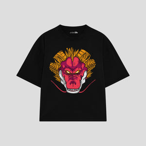 Playera streetwear premium de anime y gaming ExtraLife MX, corte boxy oversized drop shoulder heavyweight en color Deep Black y Off-White, moda urbana mexicana de culto.