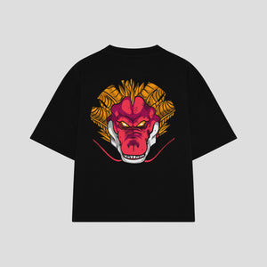 Playera streetwear premium de anime y gaming ExtraLife MX, corte boxy oversized drop shoulder heavyweight en color Deep Black y Off-White, moda urbana mexicana de culto.
