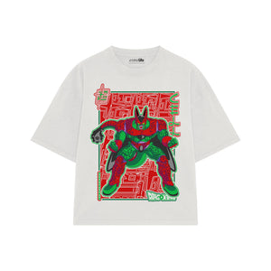 Playera streetwear premium de anime y gaming ExtraLife MX, corte boxy oversized drop shoulder heavyweight en color Deep Black y Off-White, moda urbana mexicana de culto.