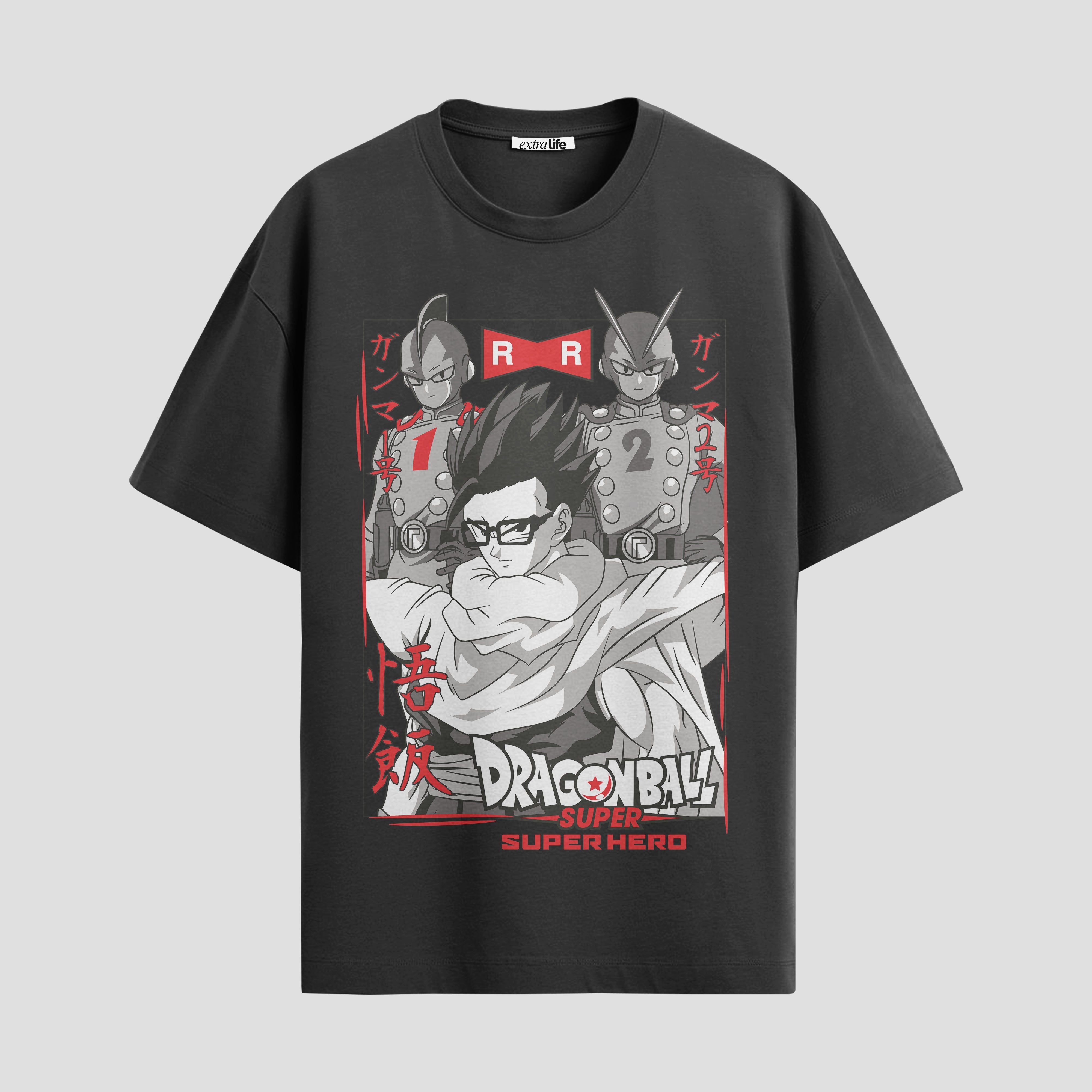 Playera urbana de anime y gaming ExtraLife MX, corte Standard Fit unisex ligero y transpirable en color Deep Black y Pure White, ropa de uso diario para gym y casual.