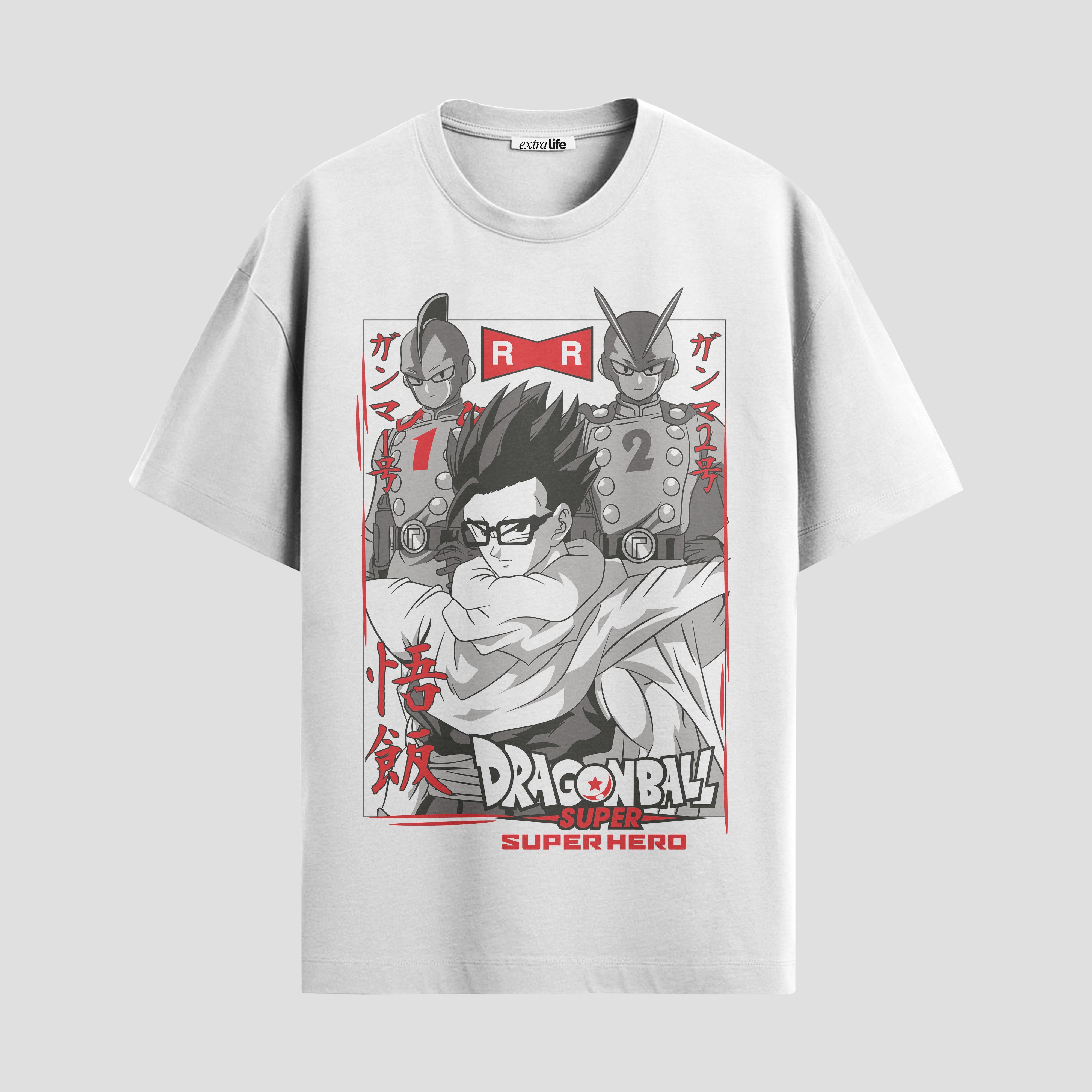 Playera urbana de anime y gaming ExtraLife MX, corte Standard Fit unisex ligero y transpirable en color Deep Black y Pure White, ropa de uso diario para gym y casual.