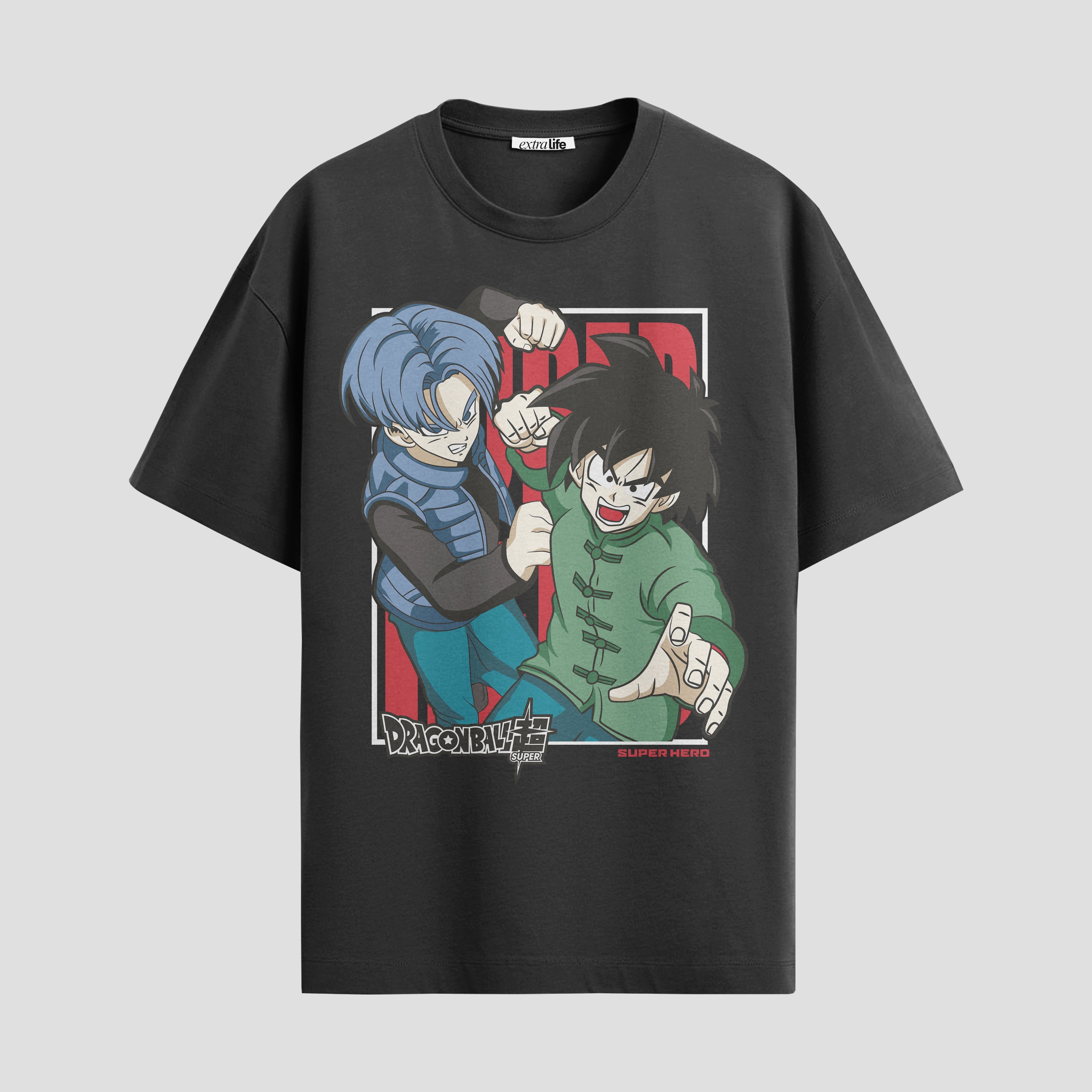 Playera urbana de anime y gaming ExtraLife MX, corte Standard Fit unisex ligero y transpirable en color Deep Black y Pure White, ropa de uso diario para gym y casual.