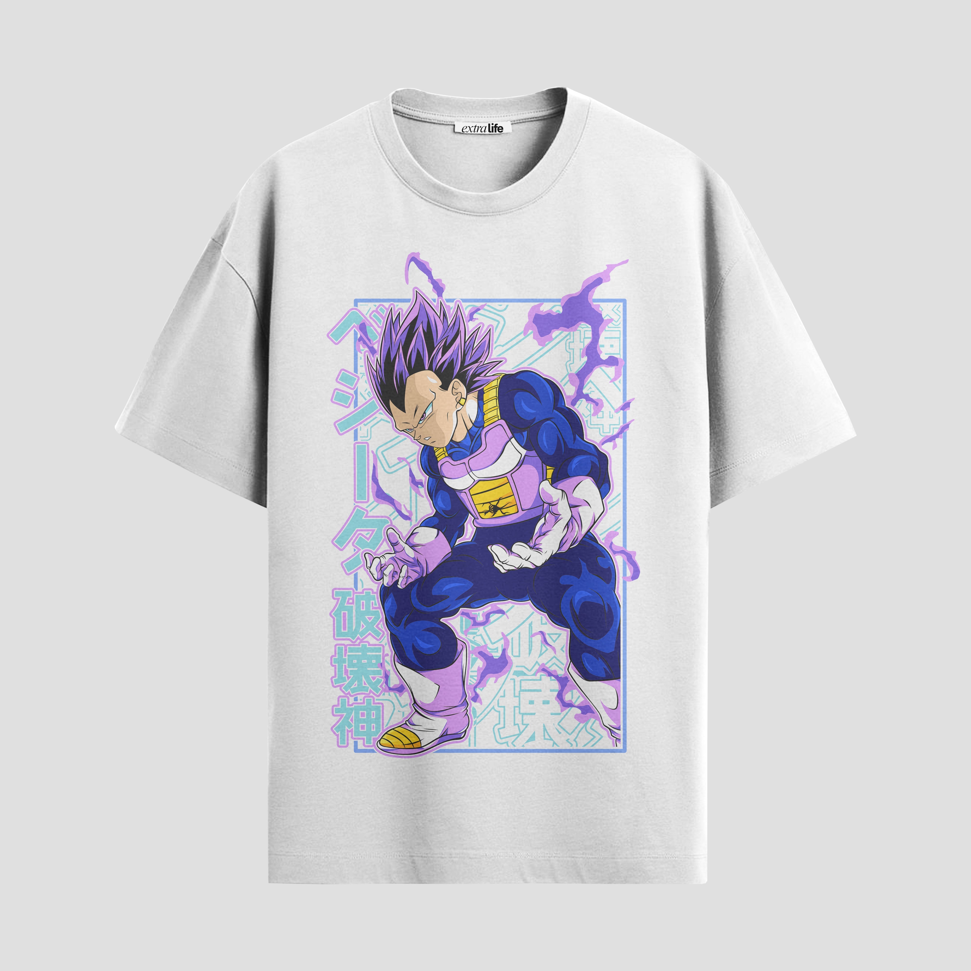 Playera urbana de anime y gaming ExtraLife MX, corte Standard Fit unisex ligero y transpirable en color Deep Black y Pure White, ropa de uso diario para gym y casual.