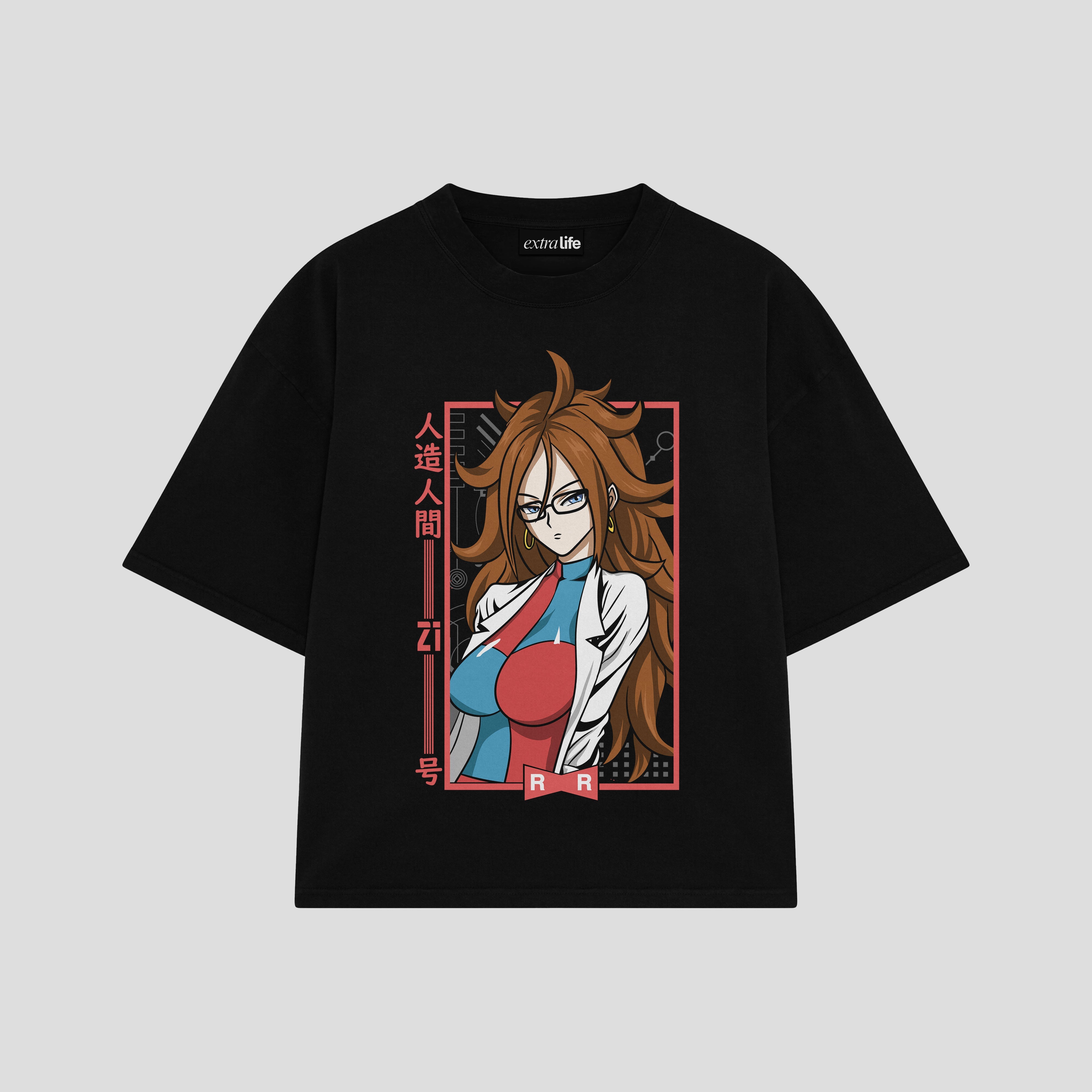 Playera streetwear premium de anime y gaming ExtraLife MX, corte boxy oversized drop shoulder heavyweight en color Deep Black y Off-White, moda urbana mexicana de culto.