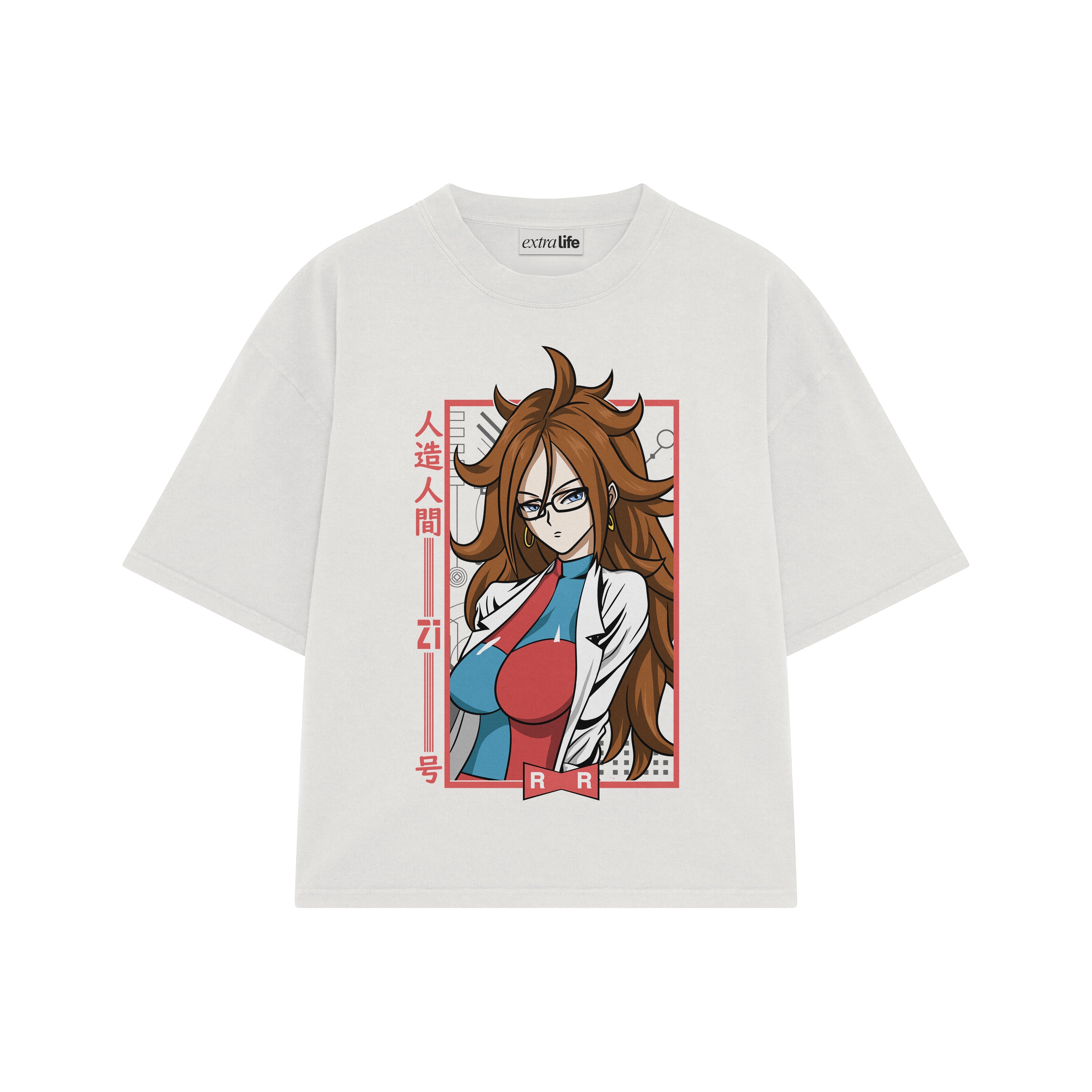 Playera streetwear premium de anime y gaming ExtraLife MX, corte boxy oversized drop shoulder heavyweight en color Deep Black y Off-White, moda urbana mexicana de culto.