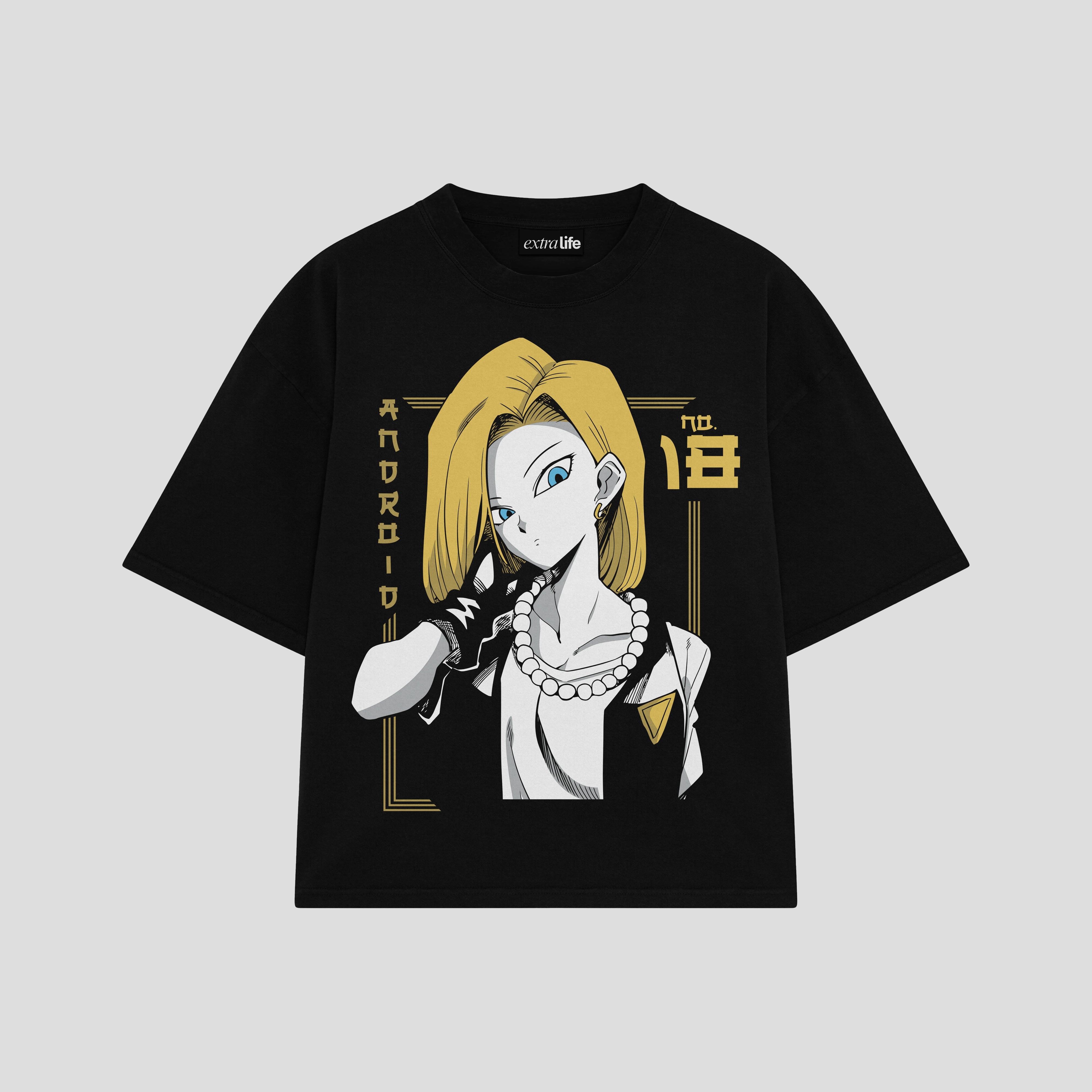 Playera streetwear premium de anime y gaming ExtraLife MX, corte boxy oversized drop shoulder heavyweight en color Deep Black y Off-White, moda urbana mexicana de culto.