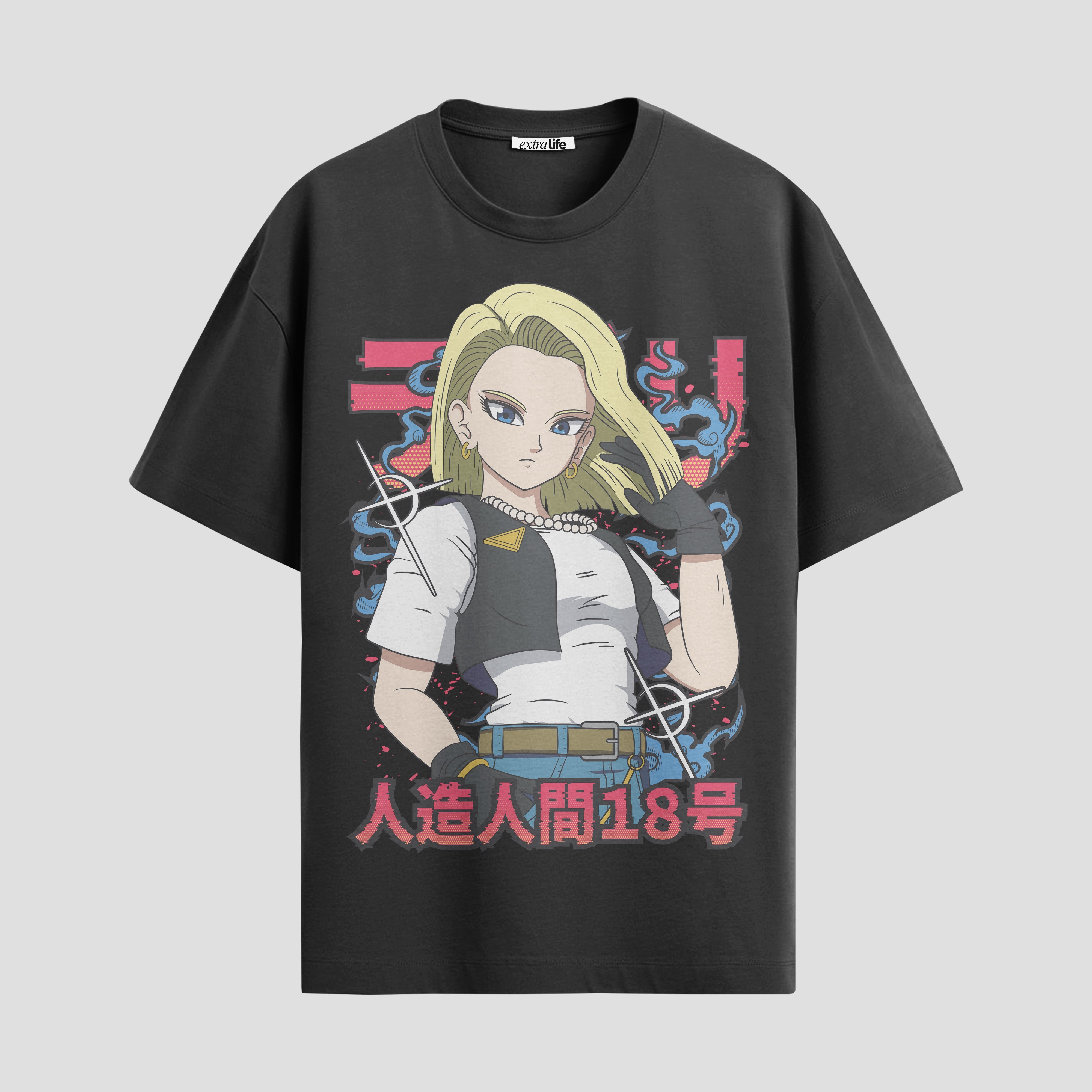 Playera urbana de anime y gaming ExtraLife MX, corte Standard Fit unisex ligero y transpirable en color Deep Black y Pure White, ropa de uso diario para gym y casual.