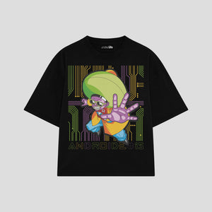 Playera streetwear premium de anime y gaming ExtraLife MX, corte boxy oversized drop shoulder heavyweight en color Deep Black y Off-White, moda urbana mexicana de culto.