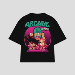 Playera streetwear premium de anime y gaming ExtraLife MX, corte boxy oversized drop shoulder heavyweight en color Deep Black y Off-White, moda urbana mexicana de culto.