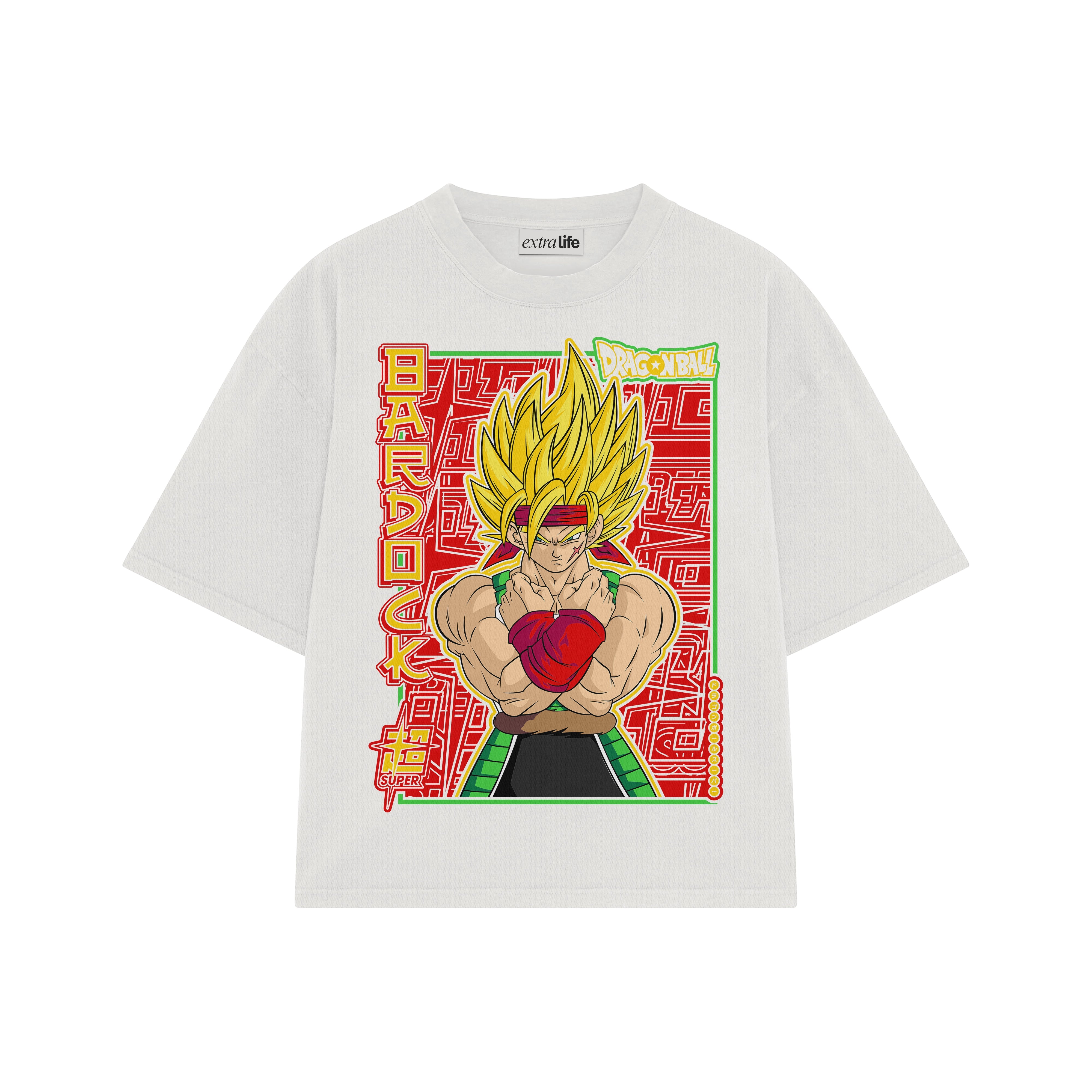 Playera streetwear premium de anime y gaming ExtraLife MX, corte boxy oversized drop shoulder heavyweight en color Deep Black y Off-White, moda urbana mexicana de culto.
