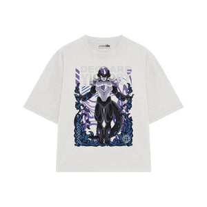 Playera streetwear premium de anime y gaming ExtraLife MX, corte boxy oversized drop shoulder heavyweight en color Deep Black y Off-White, moda urbana mexicana de culto.