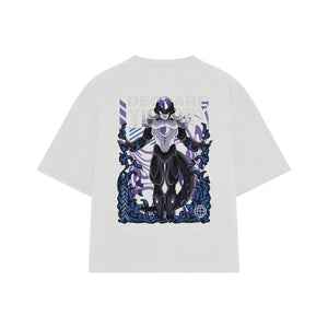 Playera streetwear premium de anime y gaming ExtraLife MX, corte boxy oversized drop shoulder heavyweight en color Deep Black y Off-White, moda urbana mexicana de culto.