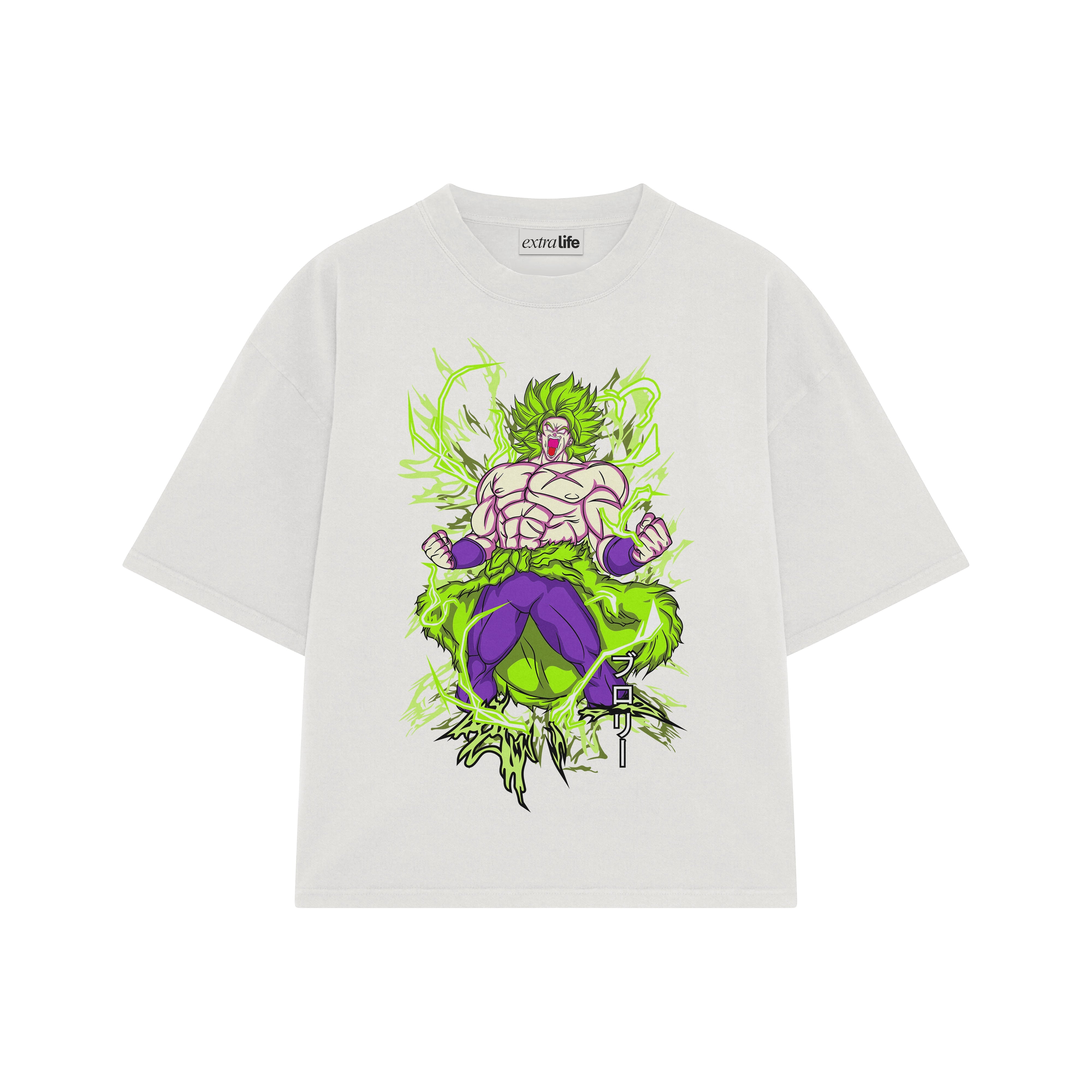 Playera streetwear premium de anime y gaming ExtraLife MX, corte boxy oversized drop shoulder heavyweight en color Deep Black y Off-White, moda urbana mexicana de culto.