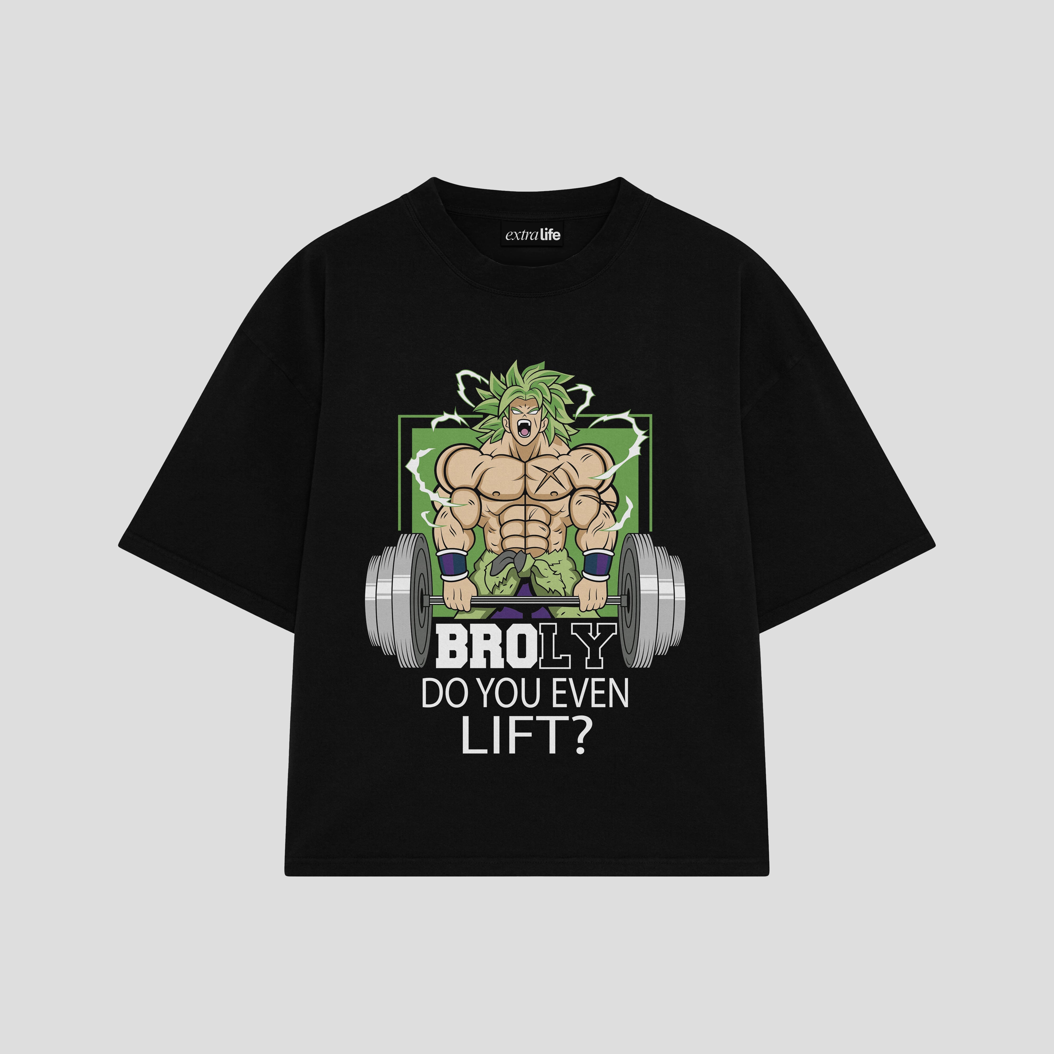 Playera streetwear premium de anime y gaming ExtraLife MX, corte boxy oversized drop shoulder heavyweight en color Deep Black y Off-White, moda urbana mexicana de culto.