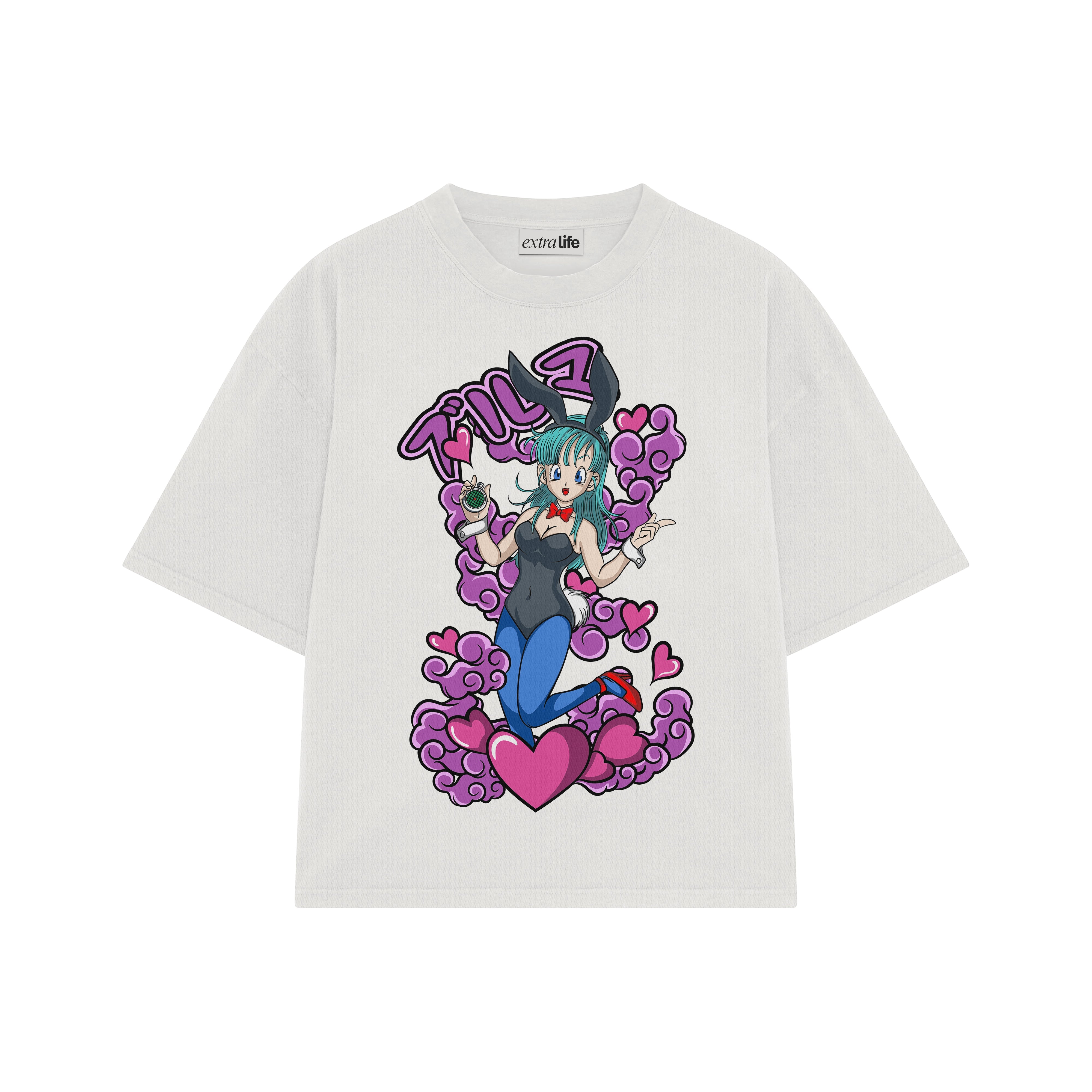 Playera streetwear premium de anime y gaming ExtraLife MX, corte boxy oversized drop shoulder heavyweight en color Deep Black y Off-White, moda urbana mexicana de culto.