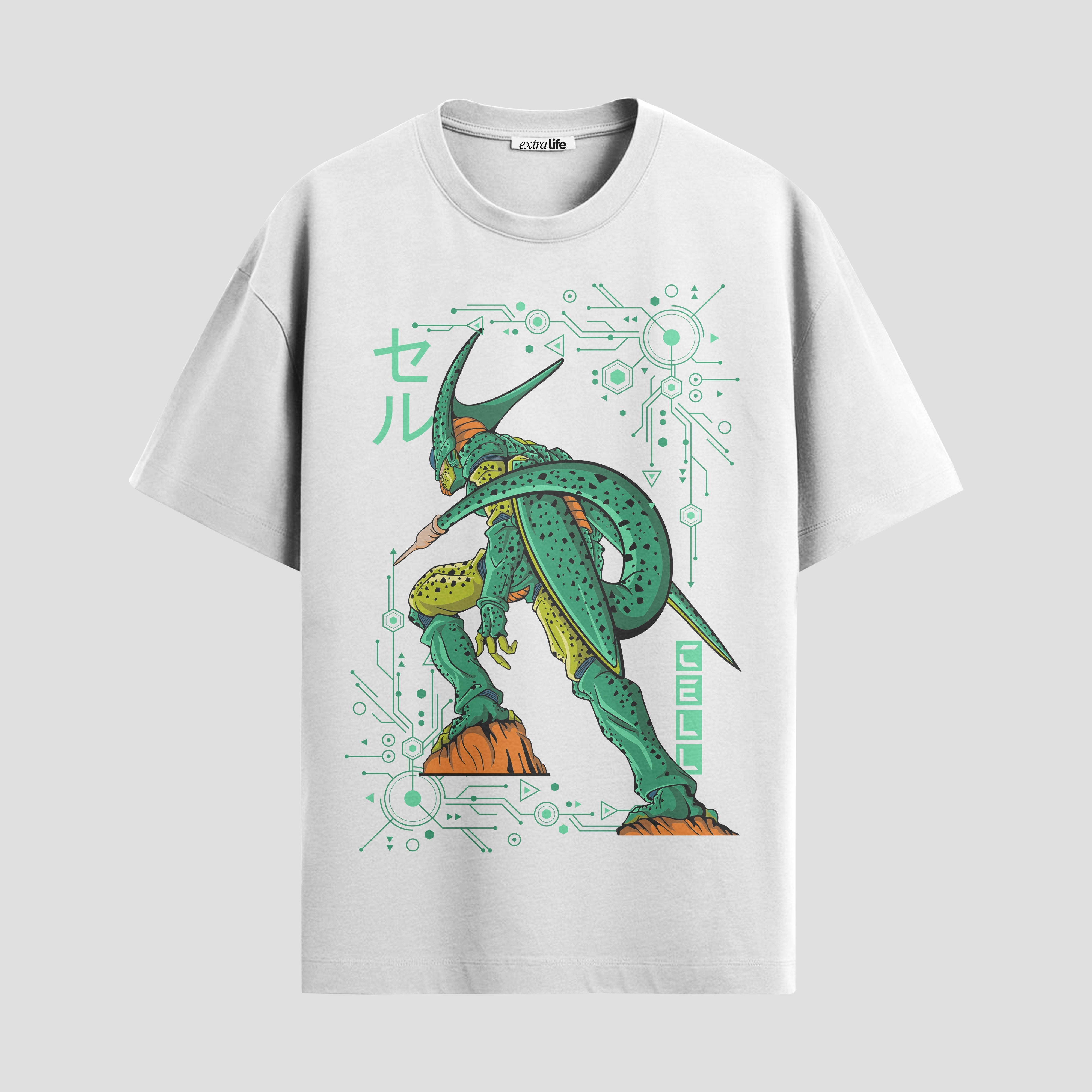 Playera urbana de anime y gaming ExtraLife MX, corte Standard Fit unisex ligero y transpirable en color Deep Black y Pure White, ropa de uso diario para gym y casual.