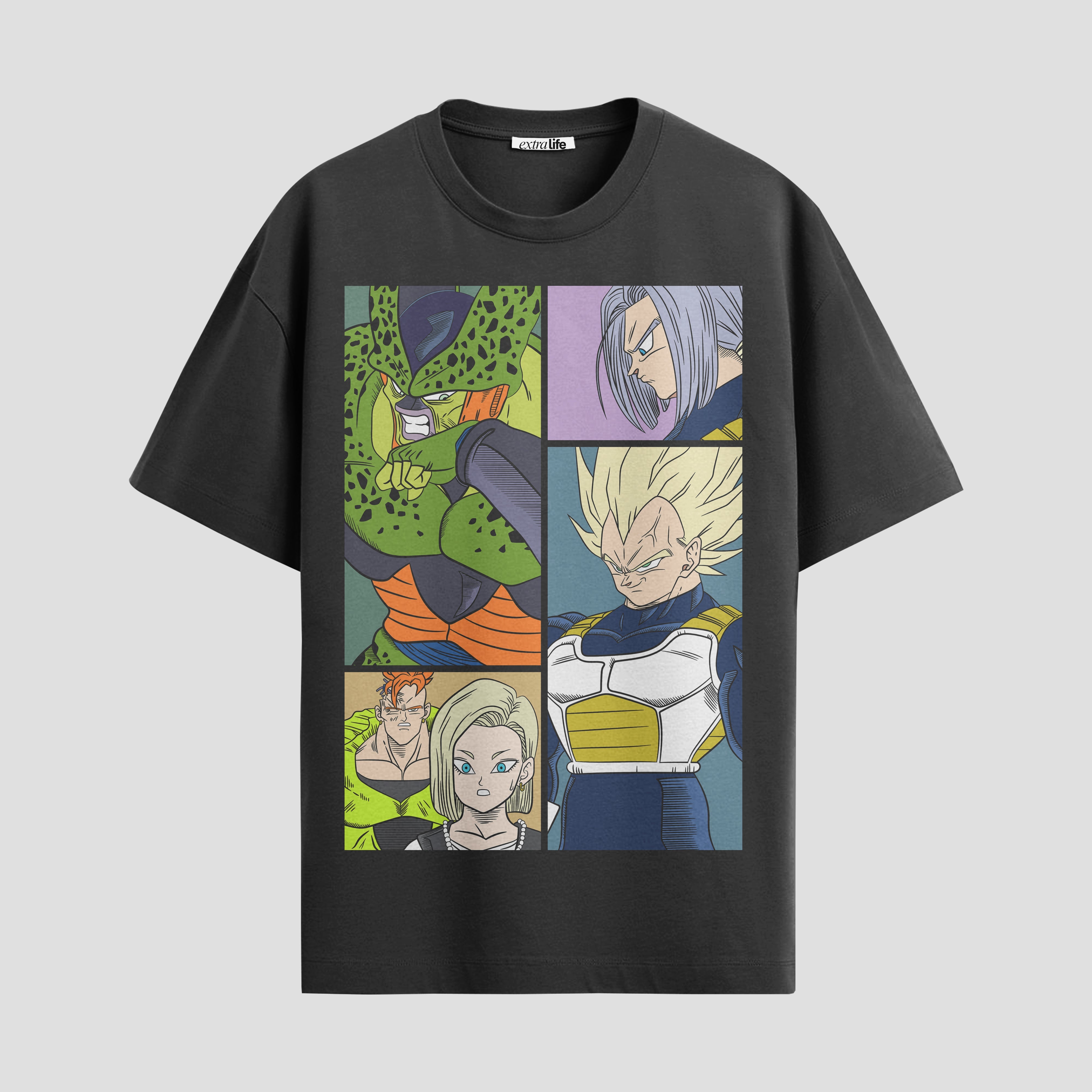 Playera urbana de anime y gaming ExtraLife MX, corte Standard Fit unisex ligero y transpirable en color Deep Black y Pure White, ropa de uso diario para gym y casual.
