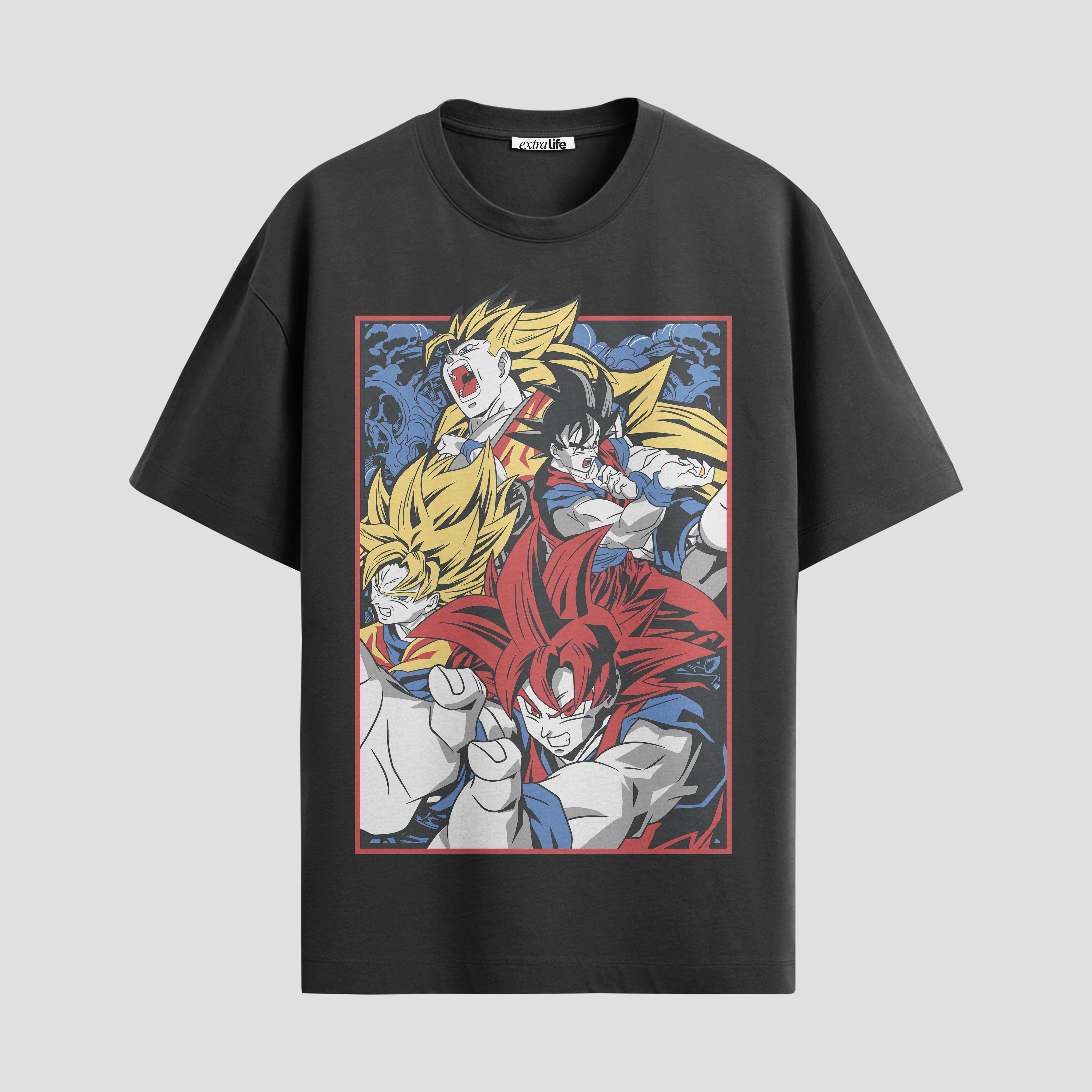Playera urbana de anime y gaming ExtraLife MX, corte Standard Fit unisex ligero y transpirable en color Deep Black y Pure White, ropa de uso diario para gym y casual.