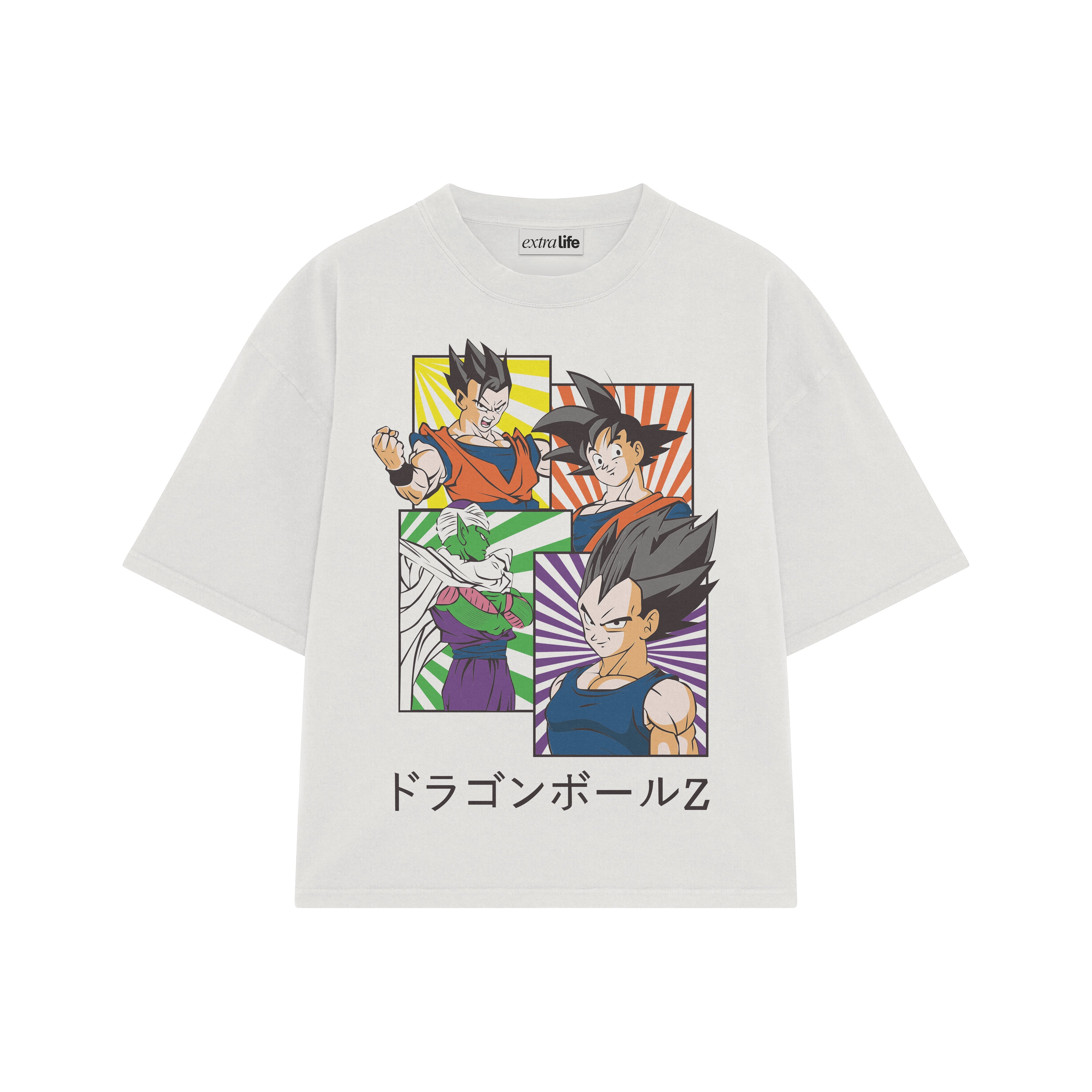 Playera streetwear premium de anime y gaming ExtraLife MX, corte boxy oversized drop shoulder heavyweight en color Deep Black y Off-White, moda urbana mexicana de culto.
