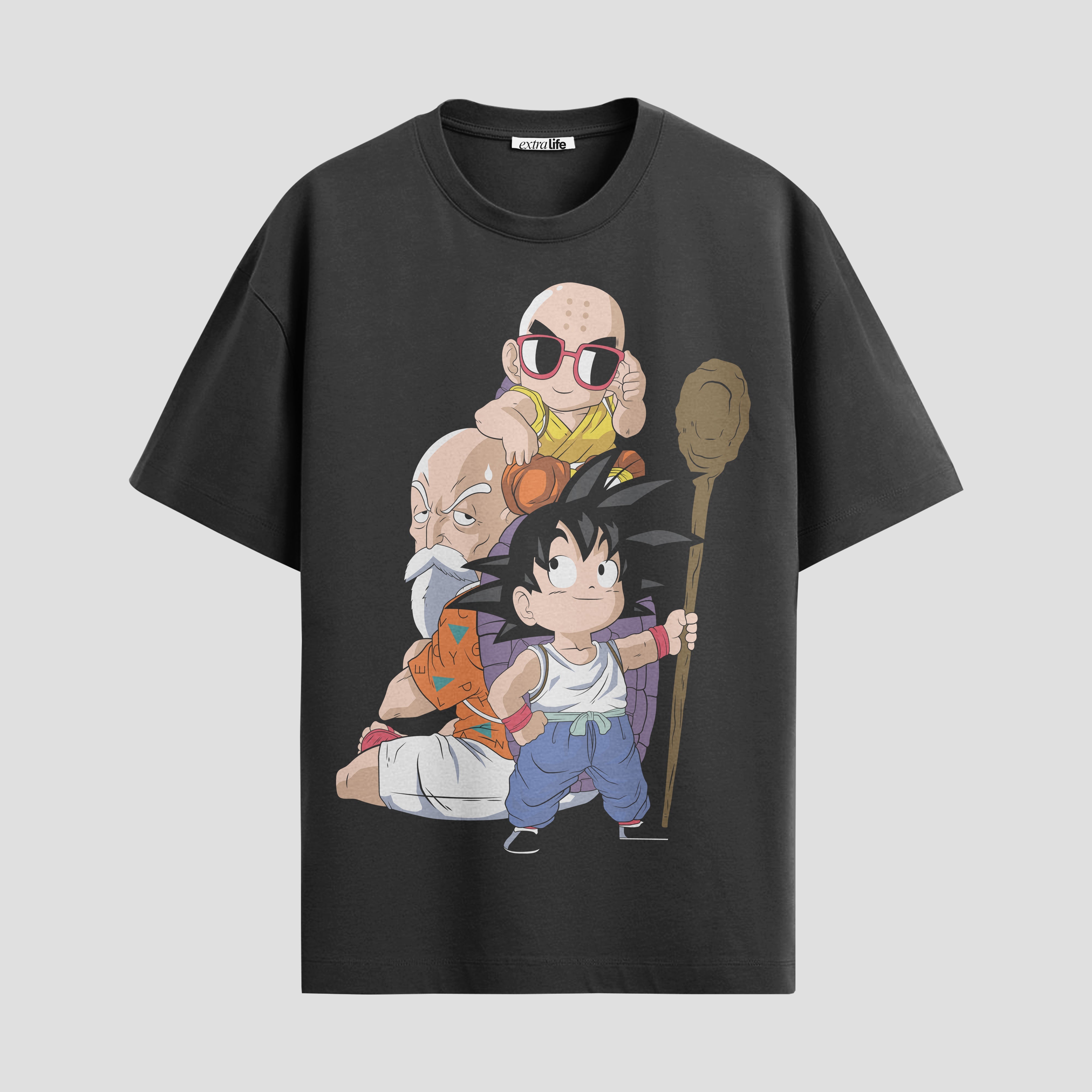 Playera urbana de anime y gaming ExtraLife MX, corte Standard Fit unisex ligero y transpirable en color Deep Black y Pure White, ropa de uso diario para gym y casual.