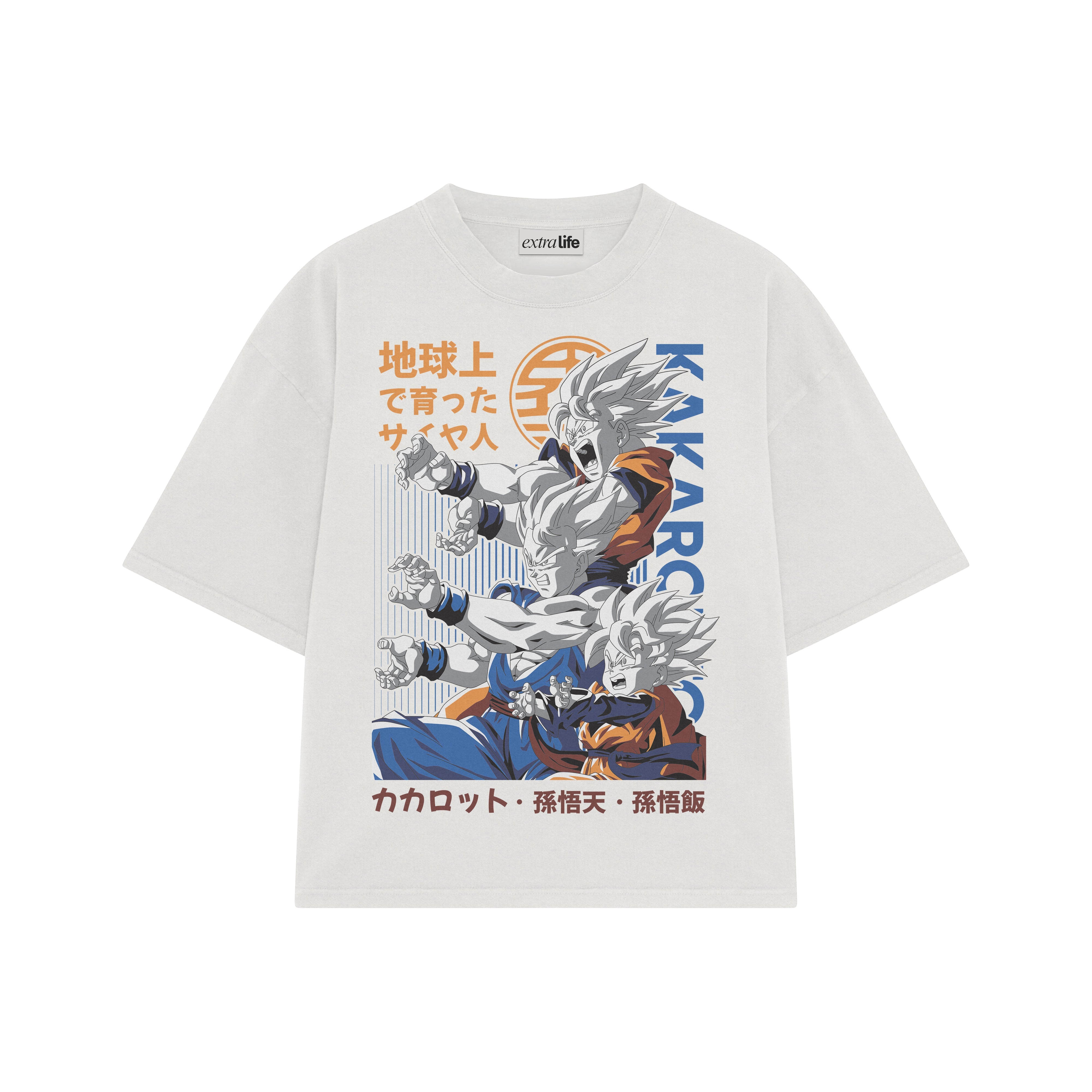 Playera streetwear premium de anime y gaming ExtraLife MX, corte boxy oversized drop shoulder heavyweight en color Deep Black y Off-White, moda urbana mexicana de culto.