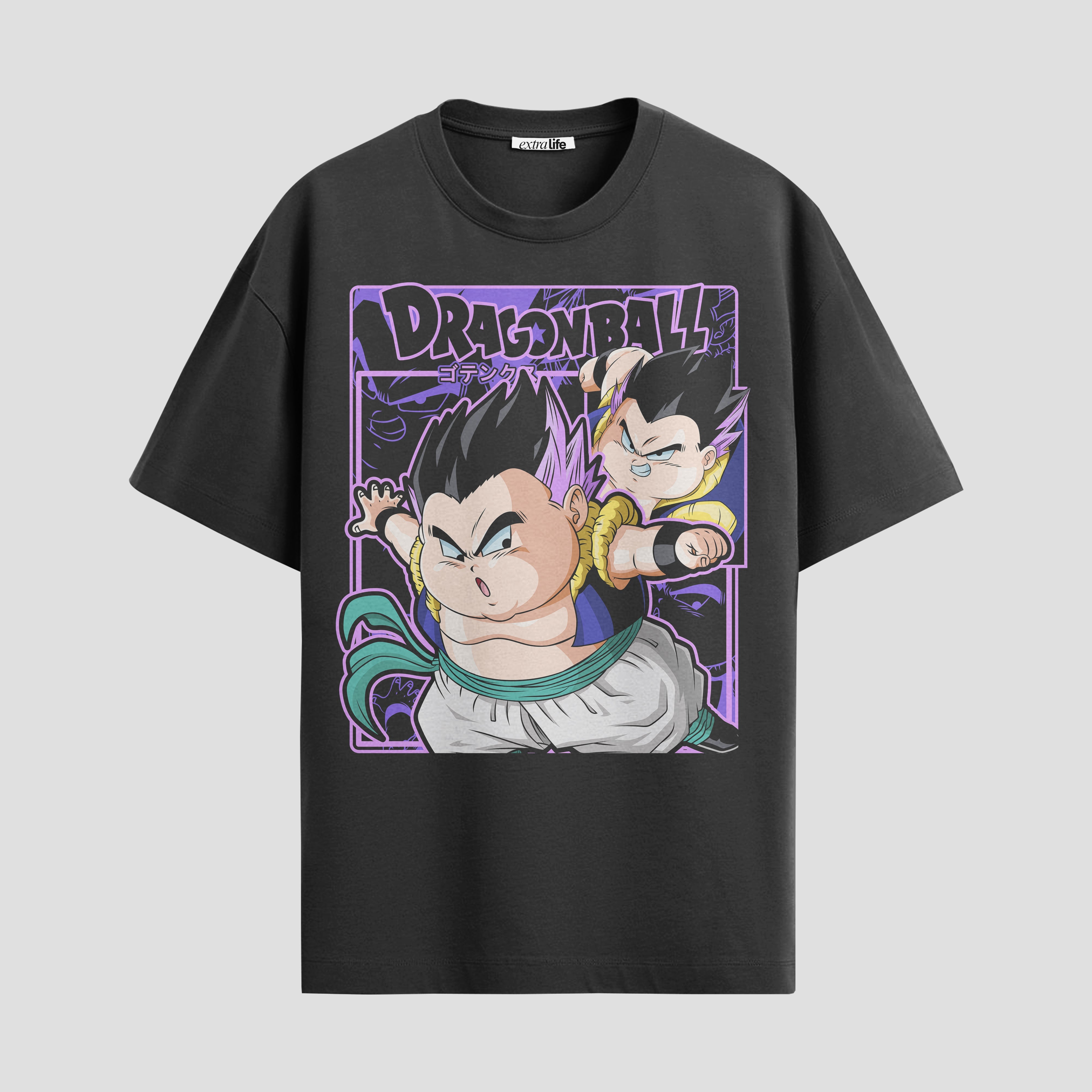 Playera urbana de anime y gaming ExtraLife MX, corte Standard Fit unisex ligero y transpirable en color Deep Black y Pure White, ropa de uso diario para gym y casual.