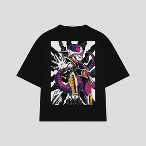 Playera streetwear premium de anime y gaming ExtraLife MX, corte boxy oversized drop shoulder heavyweight en color Deep Black y Off-White, moda urbana mexicana de culto.