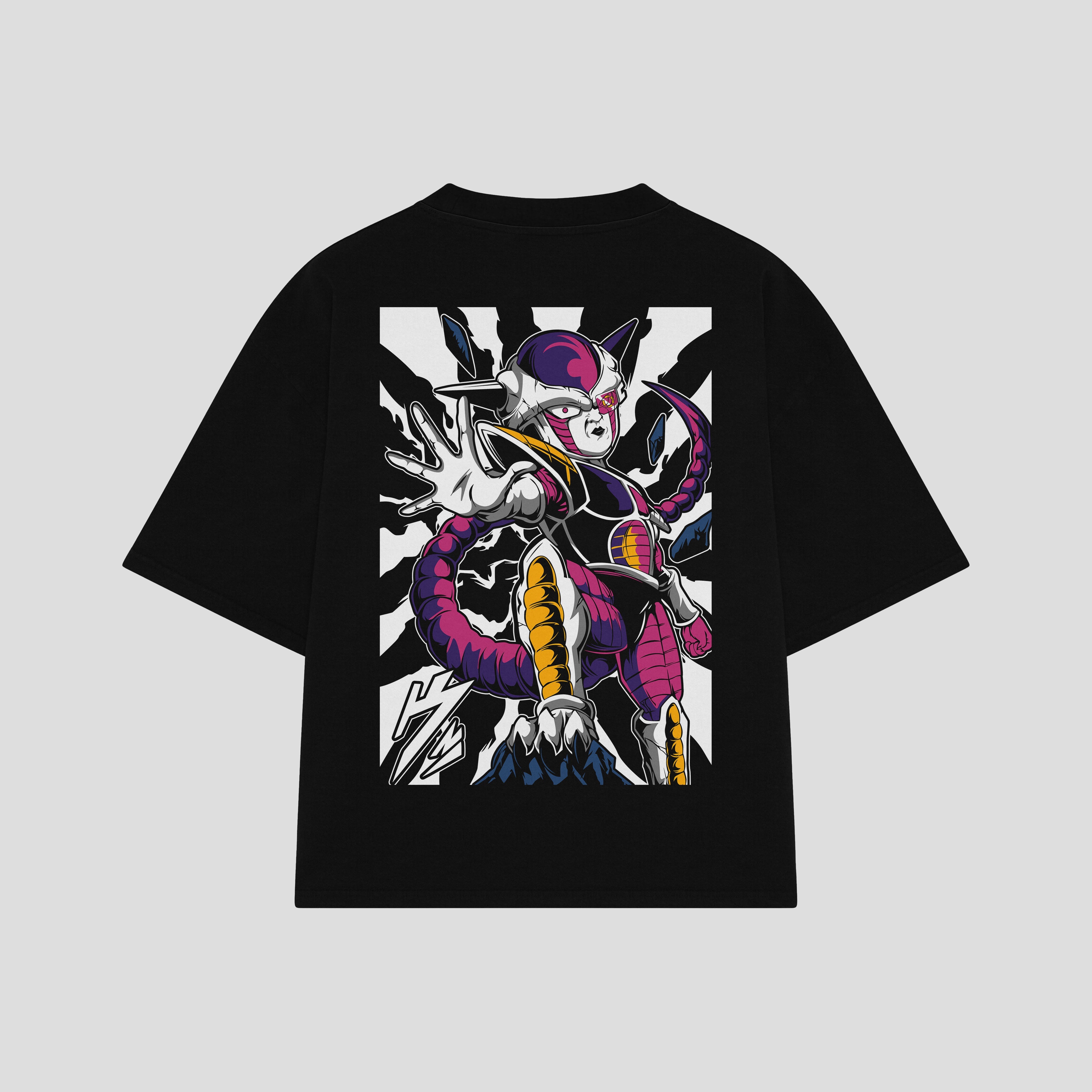 Playera streetwear premium de anime y gaming ExtraLife MX, corte boxy oversized drop shoulder heavyweight en color Deep Black y Off-White, moda urbana mexicana de culto.