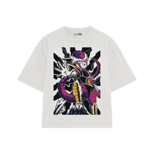 Playera streetwear premium de anime y gaming ExtraLife MX, corte boxy oversized drop shoulder heavyweight en color Deep Black y Off-White, moda urbana mexicana de culto.