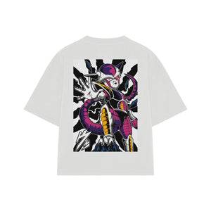 Playera streetwear premium de anime y gaming ExtraLife MX, corte boxy oversized drop shoulder heavyweight en color Deep Black y Off-White, moda urbana mexicana de culto.