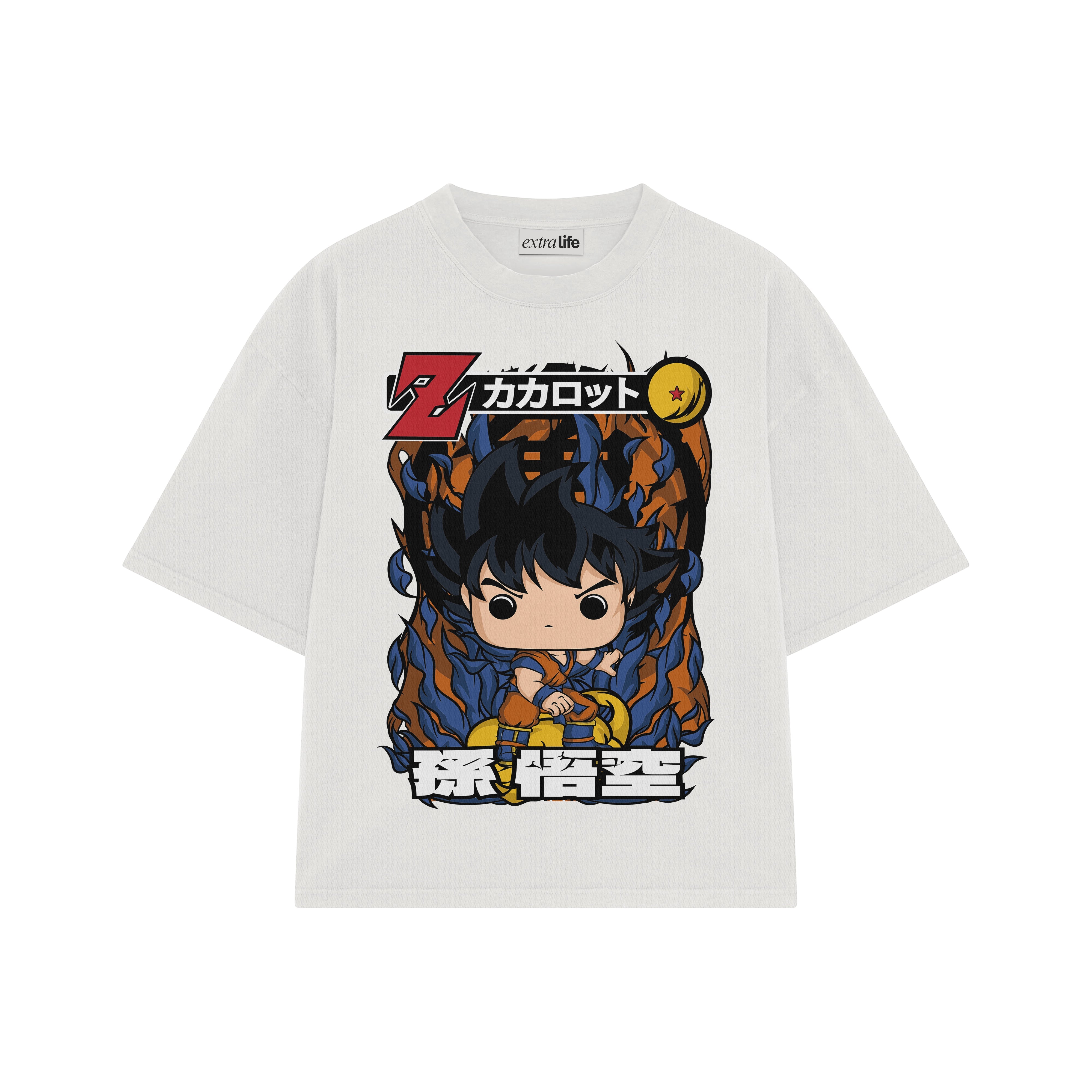 Playera streetwear premium de anime y gaming ExtraLife MX, corte boxy oversized drop shoulder heavyweight en color Deep Black y Off-White, moda urbana mexicana de culto.