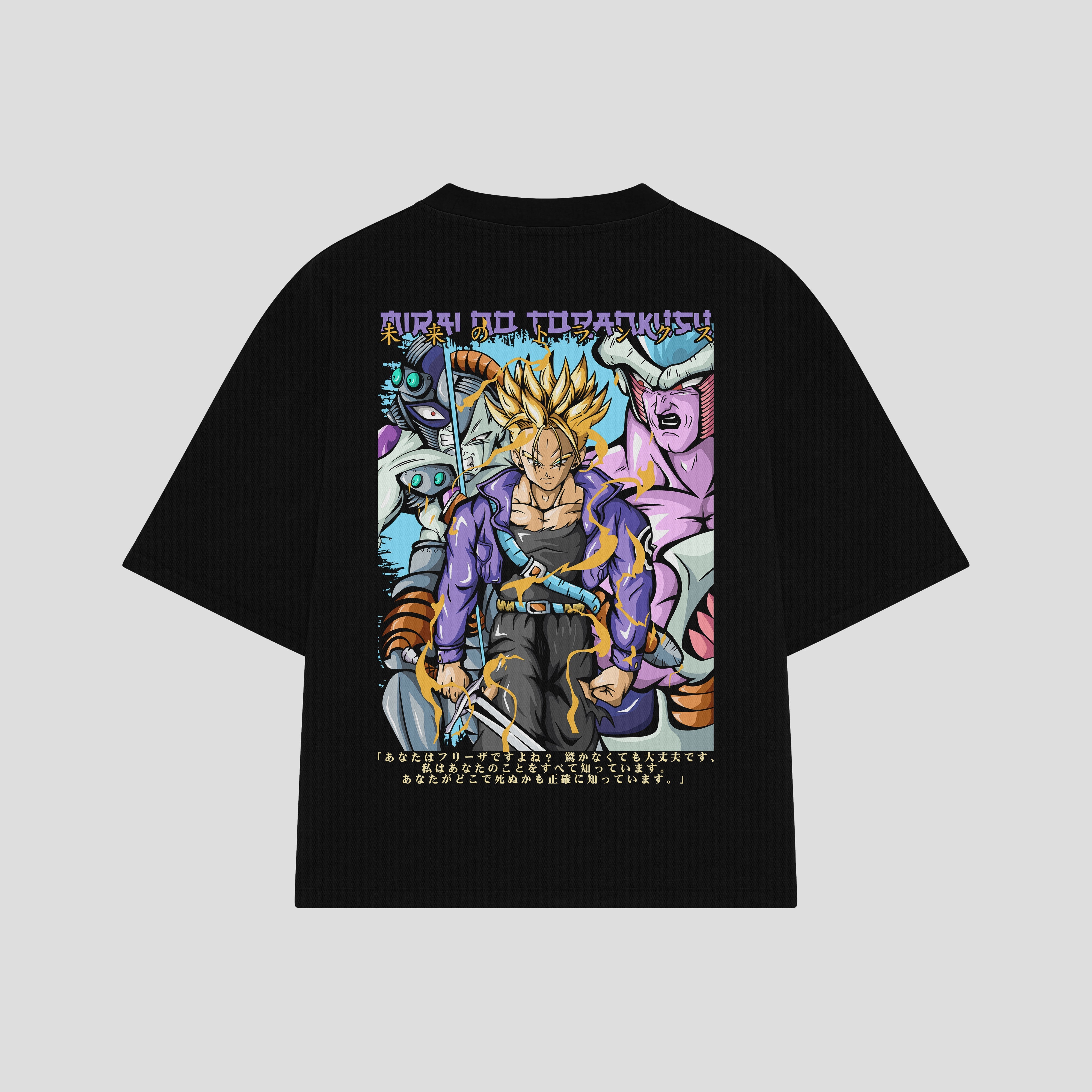 Playera streetwear premium de anime y gaming ExtraLife MX, corte boxy oversized drop shoulder heavyweight en color Deep Black y Off-White, moda urbana mexicana de culto.