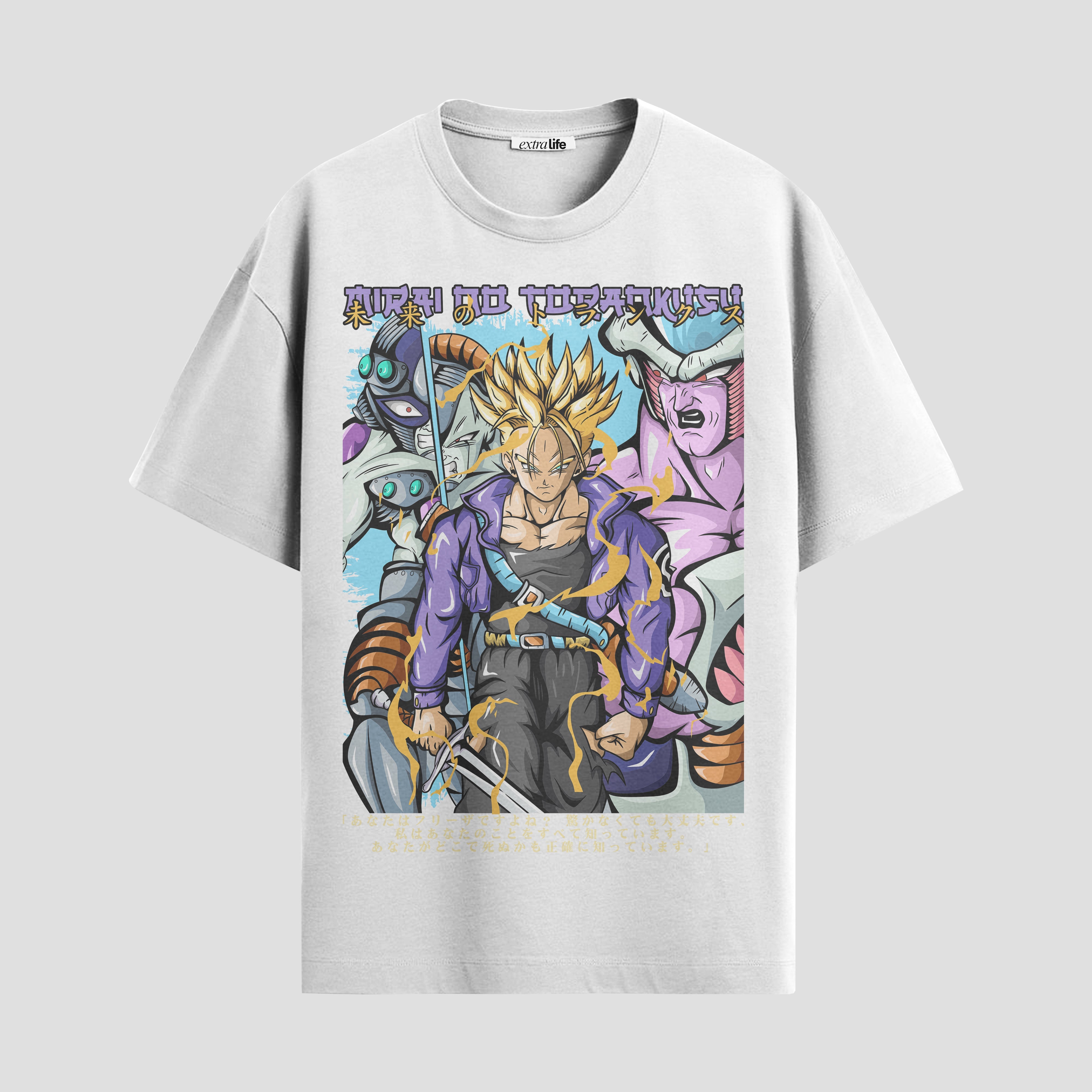 Playera urbana de anime y gaming ExtraLife MX, corte Standard Fit unisex ligero y transpirable en color Deep Black y Pure White, ropa de uso diario para gym y casual.