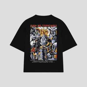 Playera streetwear premium de anime y gaming ExtraLife MX, corte boxy oversized drop shoulder heavyweight en color Deep Black y Off-White, moda urbana mexicana de culto.