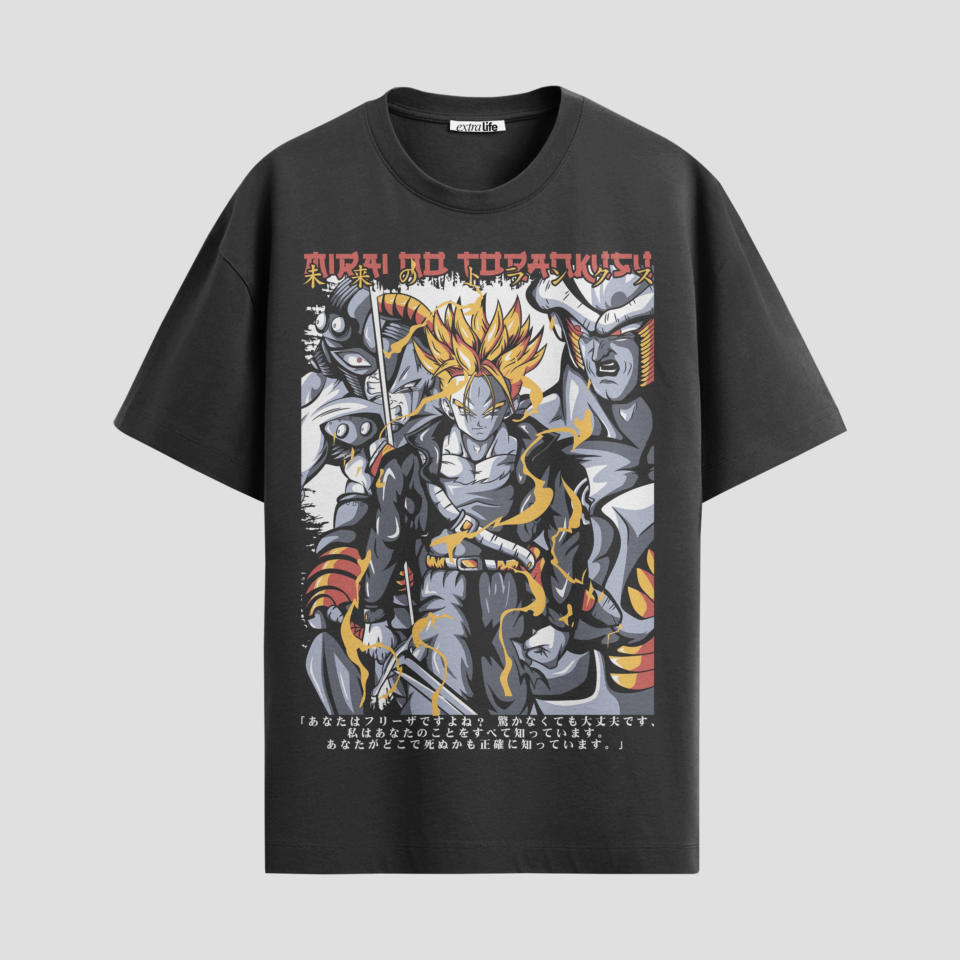 Playera urbana de anime y gaming ExtraLife MX, corte Standard Fit unisex ligero y transpirable en color Deep Black y Pure White, ropa de uso diario para gym y casual.