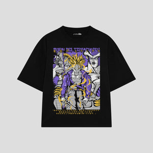 Playera streetwear premium de anime y gaming ExtraLife MX, corte boxy oversized drop shoulder heavyweight en color Deep Black y Off-White, moda urbana mexicana de culto.