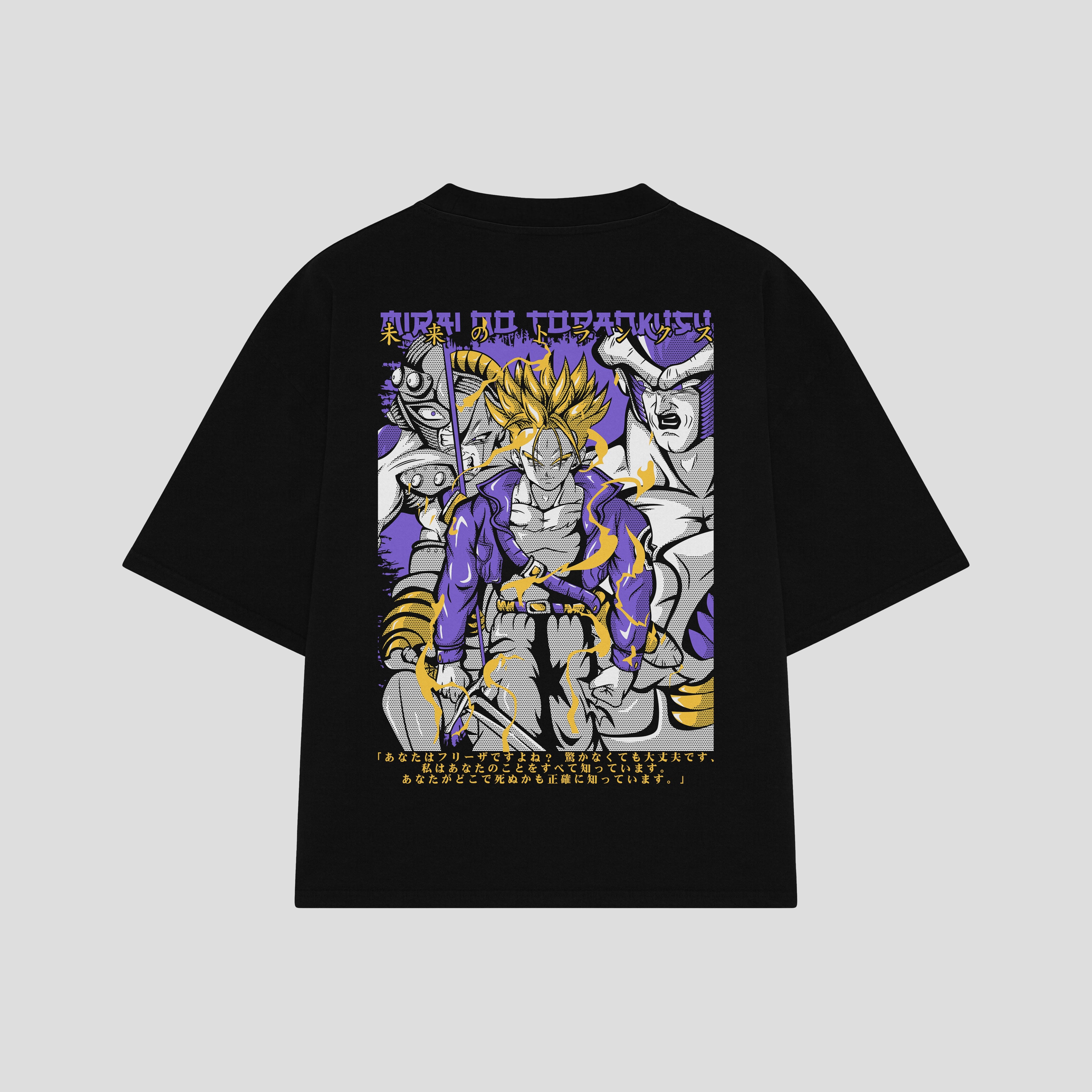 Playera streetwear premium de anime y gaming ExtraLife MX, corte boxy oversized drop shoulder heavyweight en color Deep Black y Off-White, moda urbana mexicana de culto.