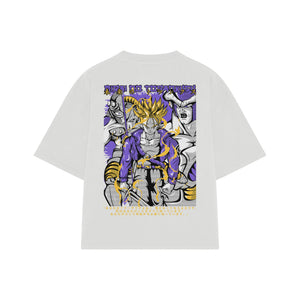 Playera streetwear premium de anime y gaming ExtraLife MX, corte boxy oversized drop shoulder heavyweight en color Deep Black y Off-White, moda urbana mexicana de culto.