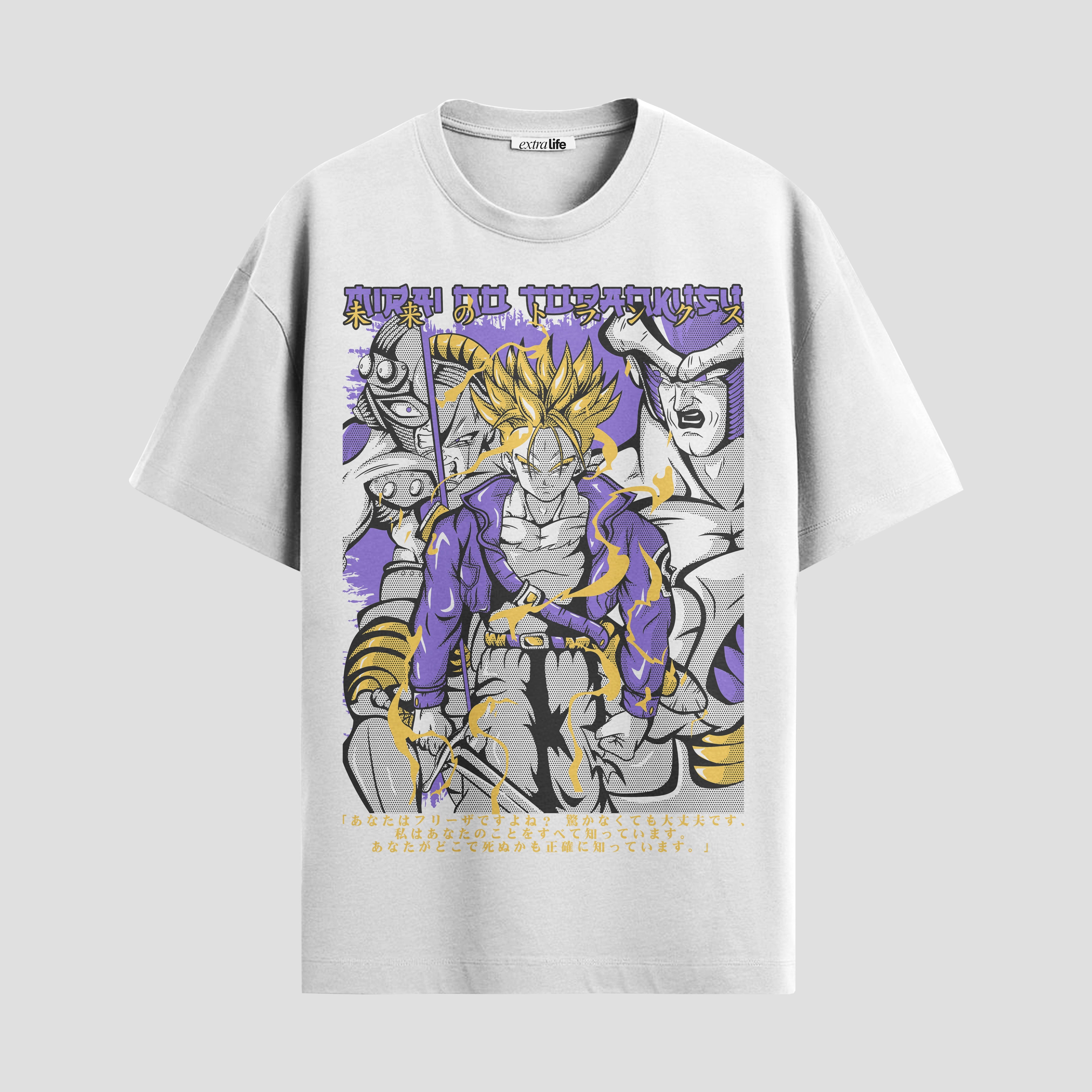 Playera urbana de anime y gaming ExtraLife MX, corte Standard Fit unisex ligero y transpirable en color Deep Black y Pure White, ropa de uso diario para gym y casual.