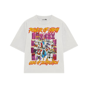 Playera streetwear premium de anime y gaming ExtraLife MX, corte boxy oversized drop shoulder heavyweight en color Deep Black y Off-White, moda urbana mexicana de culto.
