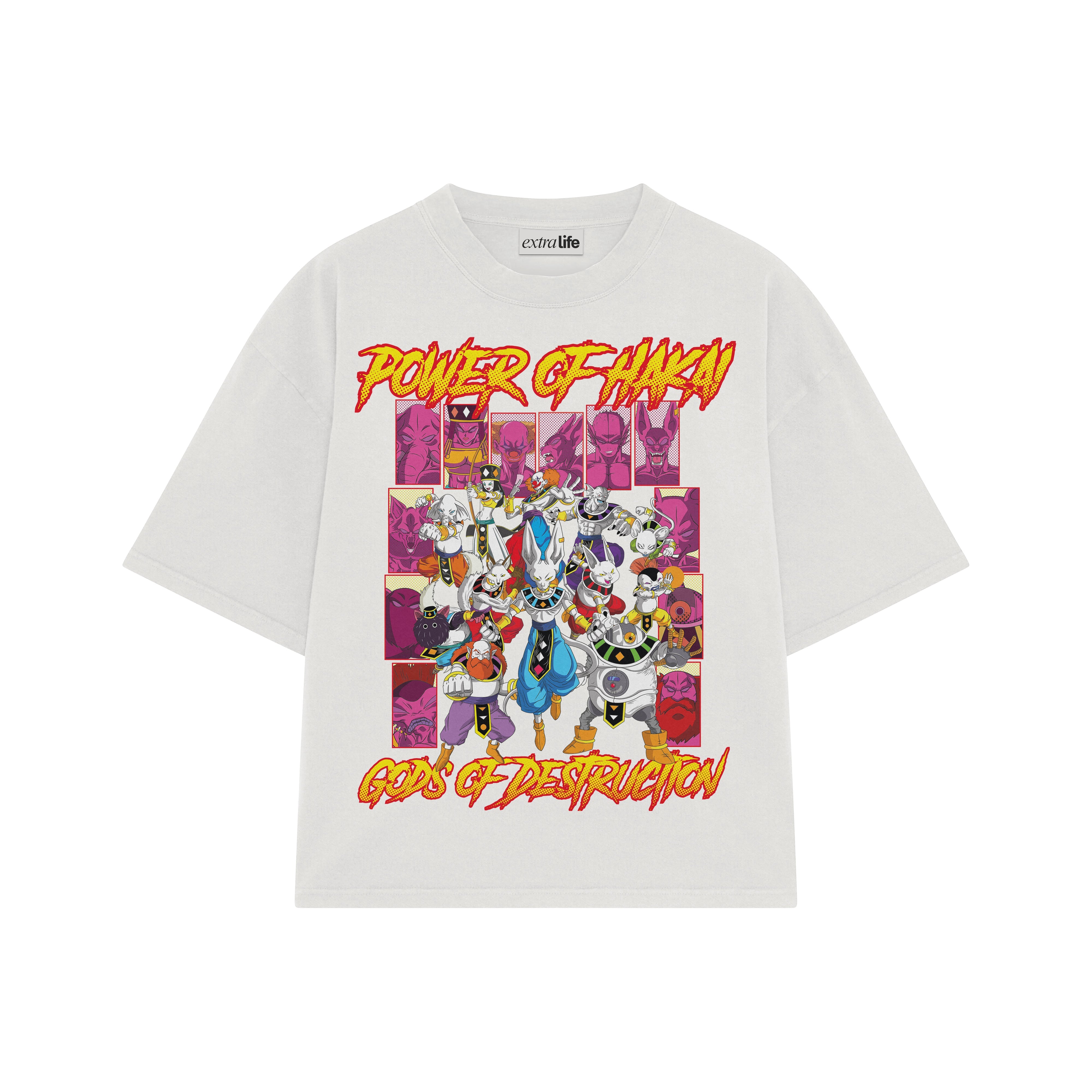 Playera streetwear premium de anime y gaming ExtraLife MX, corte boxy oversized drop shoulder heavyweight en color Deep Black y Off-White, moda urbana mexicana de culto.